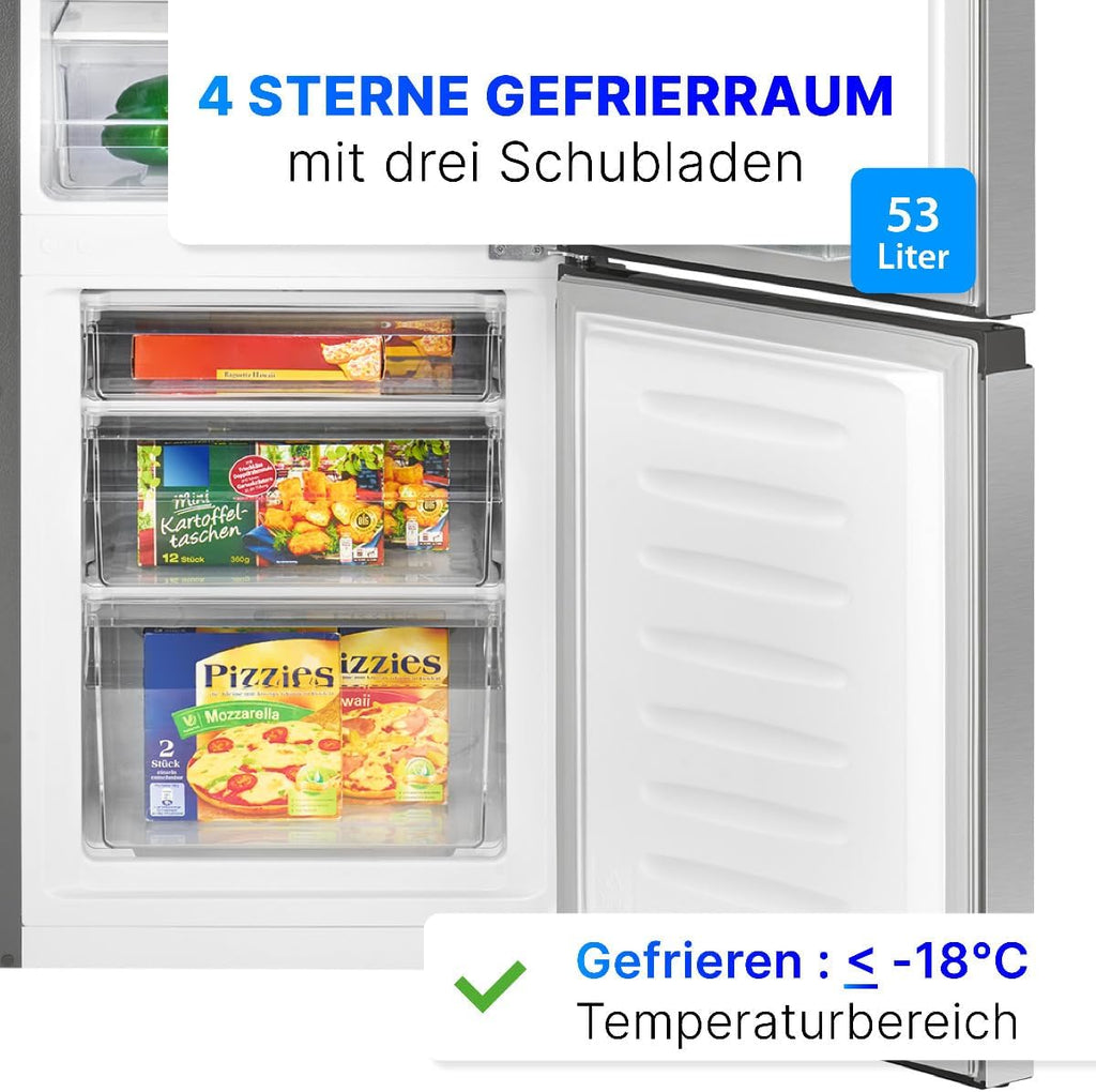 Bomann® Kühlschrank mit Gefrierfach | Energieklasse E | 143cm | Kühl Gefrierkombination leise 39 dB | 3 Ablagen & 3 Schubladen | Türanschlag