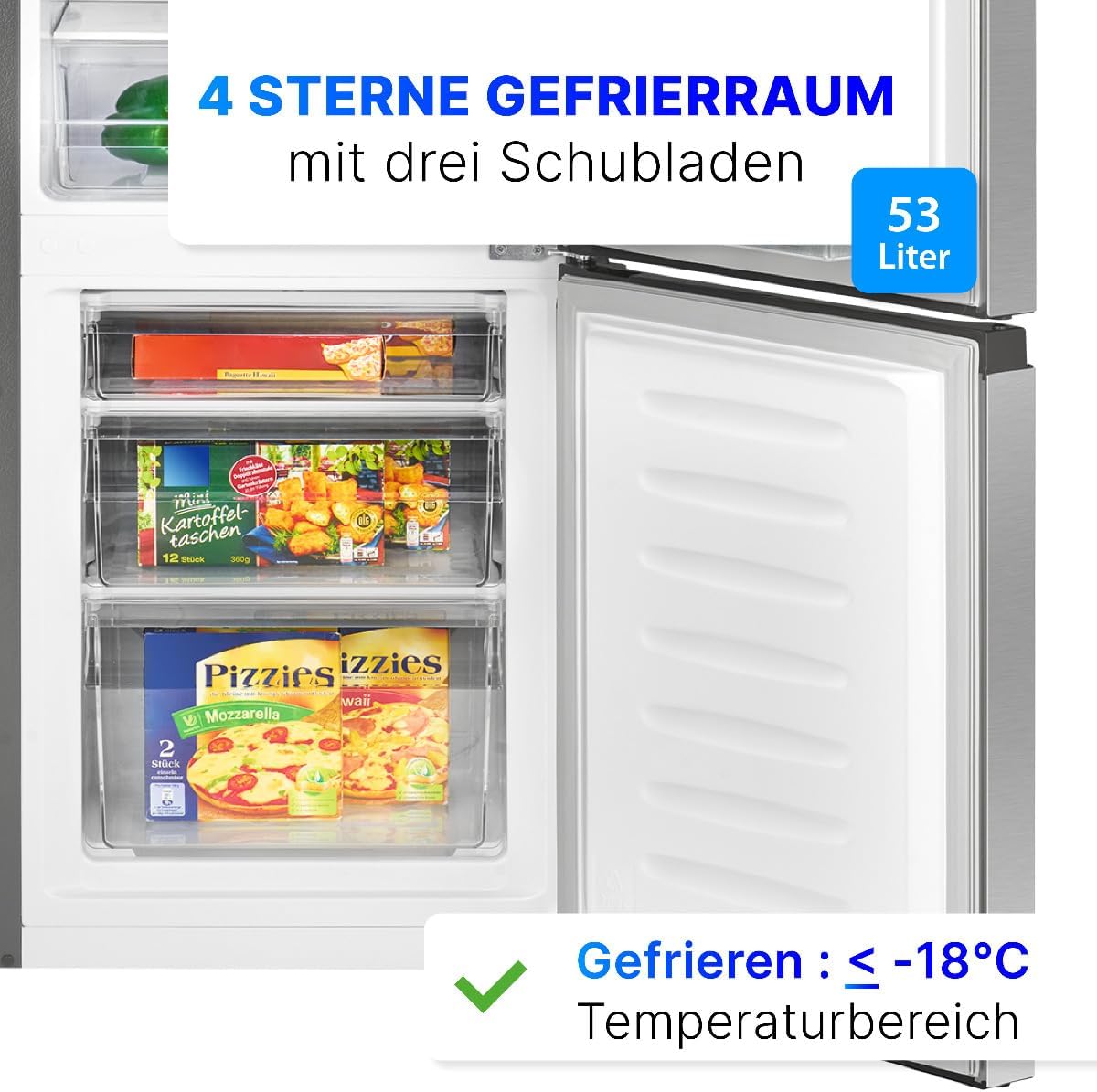 Bomann® Kühlschrank mit Gefrierfach | Energieklasse E | 143cm | Kühl Gefrierkombination leise 39 dB | 3 Ablagen & 3 Schubladen | Türanschlag