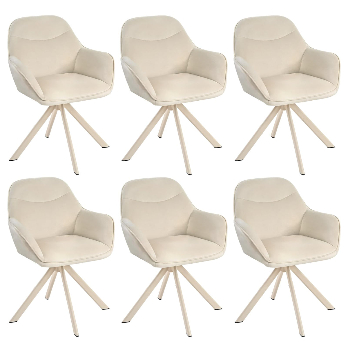6er Set Esszimmerstühle Drehbar mit Armlehne, 360° Drehstuhl Polsterstuhl Samt Modern Küchenstuhl mit Metallbeine für Esszimmer, Wohnzimmer, Büro