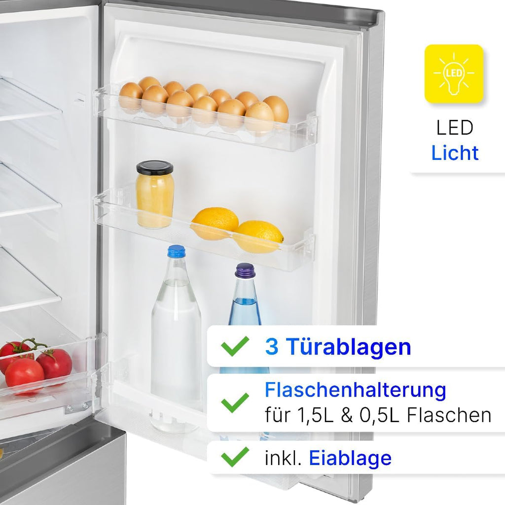 Bomann® Kühlschrank mit Gefrierfach | Energieklasse E | 143cm | Kühl Gefrierkombination leise 39 dB | 3 Ablagen & 3 Schubladen | Türanschlag