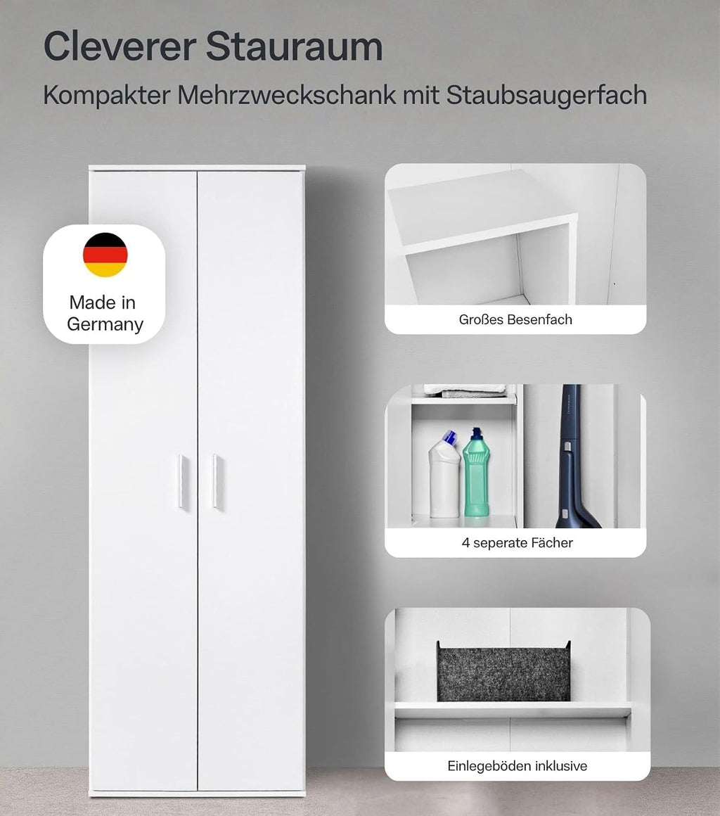 mokebo Mehrzweckschrank Besenschrank (60x180 cm) 'Der Lange' Made in Germany aus Holz auch als Haushaltsschrank Putzschrank Vorratsschrank