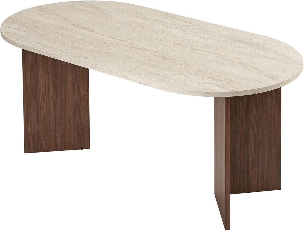 Moderner Esstisch, 180 x 90 x 75 cm, Travertine & Walnuss-Farben | 100% melaminbeschichtete Spanplatte, 25 mm Stärke | stilvolles & langlebiges