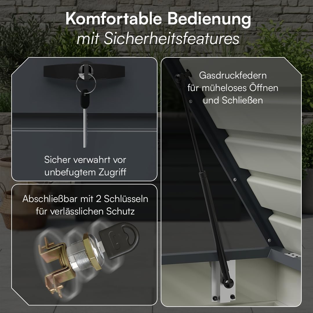 STEELSØN Dorado Gartenbox Metall Anthrazit – Wasserdichte Auflagenbox abschließbar mit Deckel & Gasdruckfeder