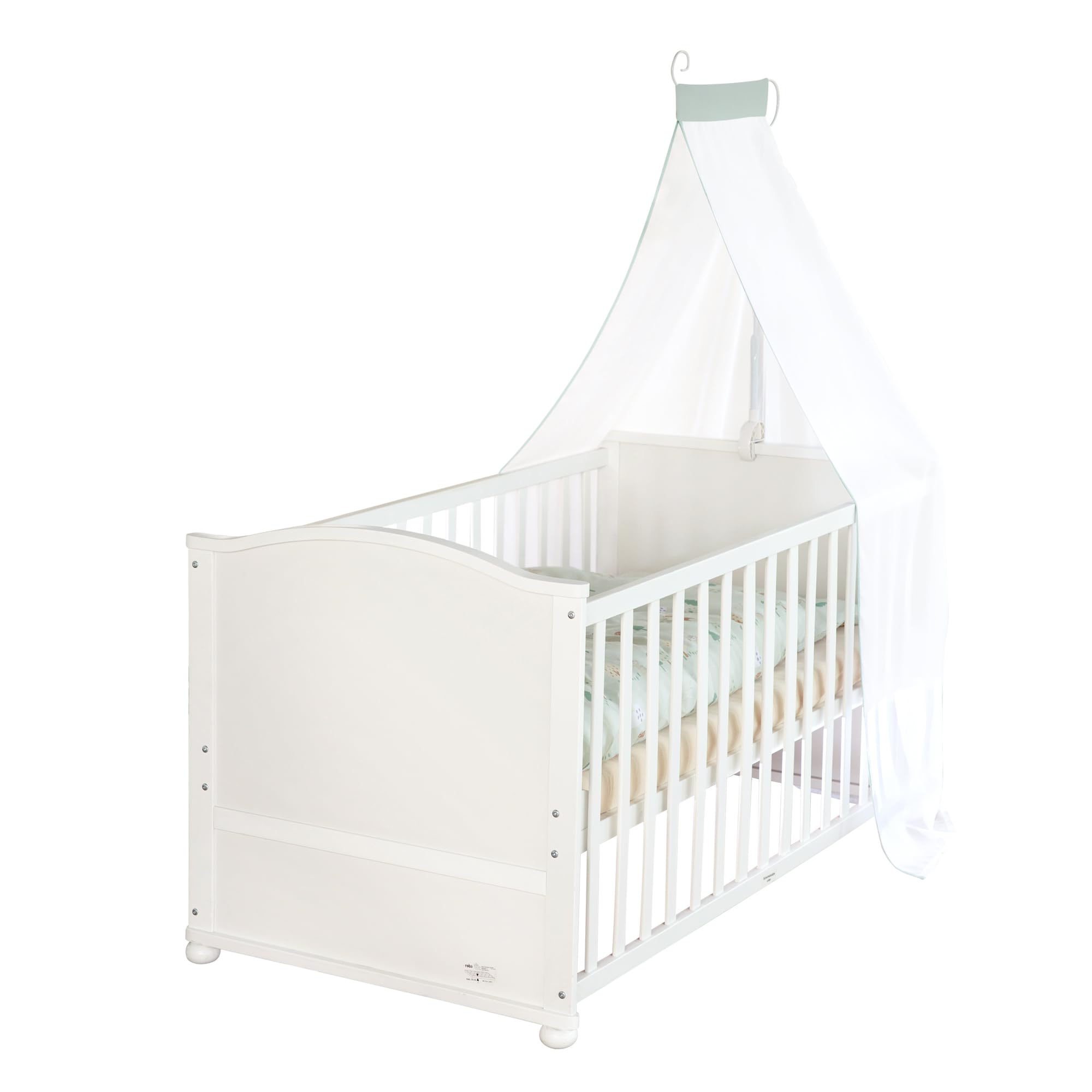roba Babybett Set 70x140 cm mit Matratze, Bettwäsche & Himmel – Umbaubares Kinderbett zum Juniorbett, höhenverstellbar