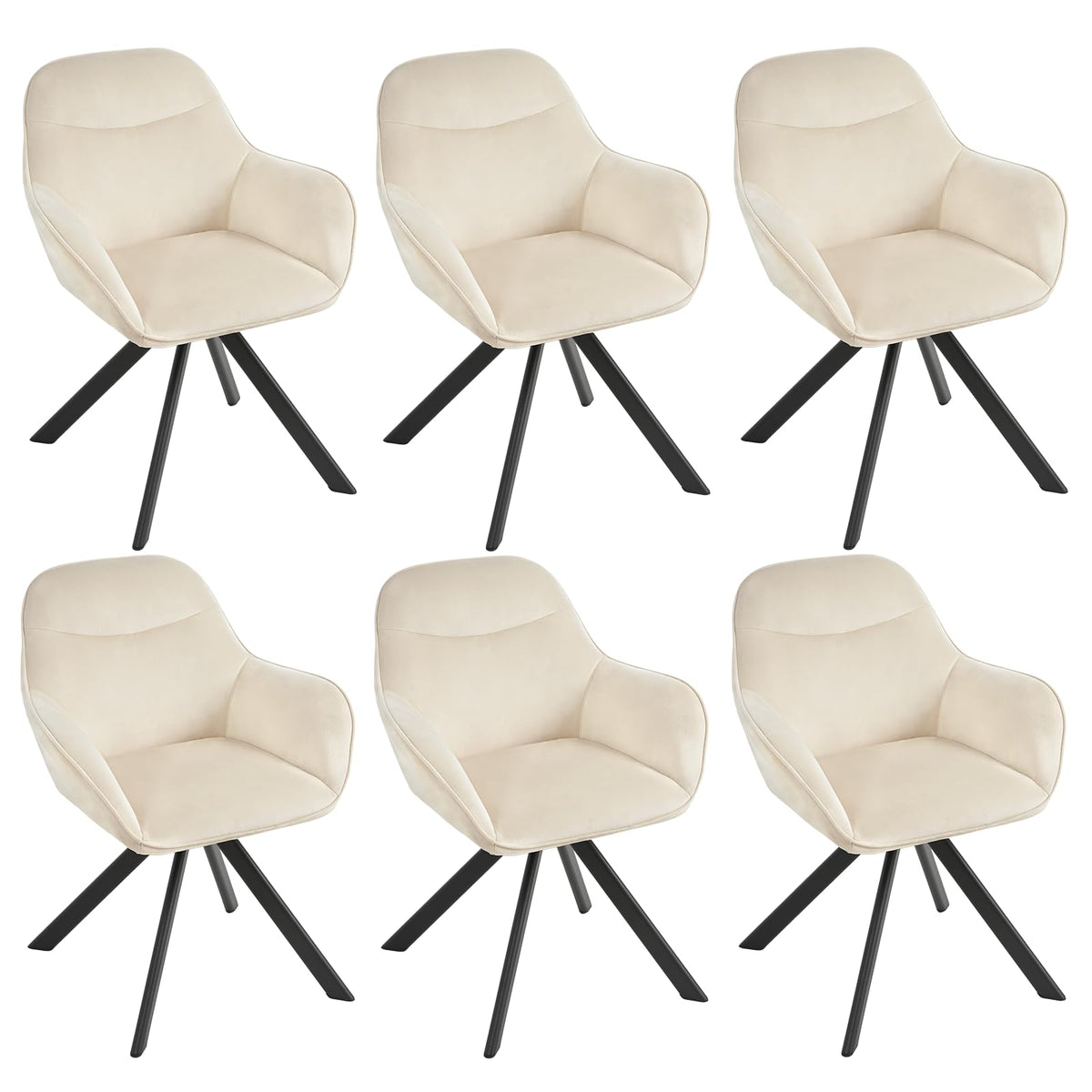 6er Set Esszimmerstühle Drehbar mit Armlehne, 360° Drehstuhl Polsterstuhl Samt Modern Küchenstuhl mit Metallbeine für Esszimmer, Wohnzimmer, Büro