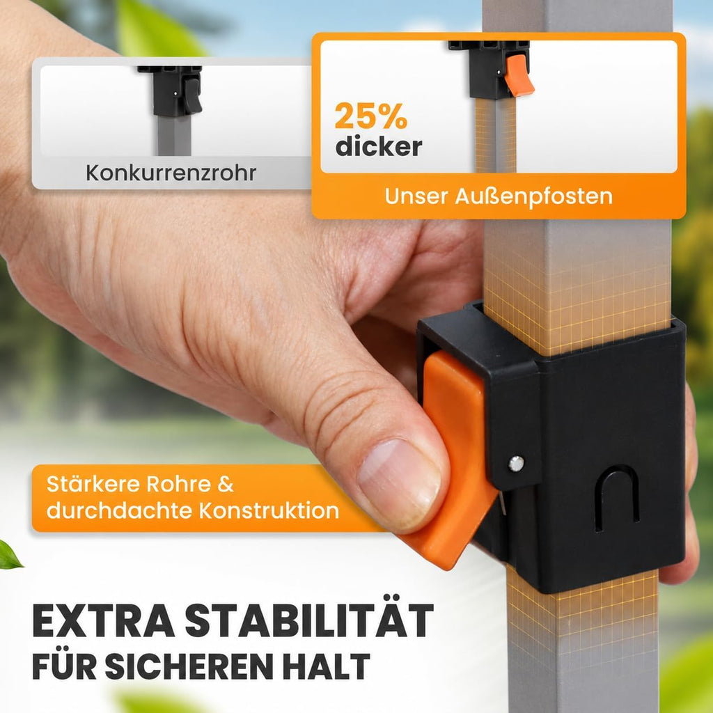NATURIZ® Pavillon 3x3 Wasserdicht Stabil und UV 50+ Schutz - Faltpavillon mit Seitenwänden - Pop Up Zelt für Garten, Camping, Marktstand & Partyzelt