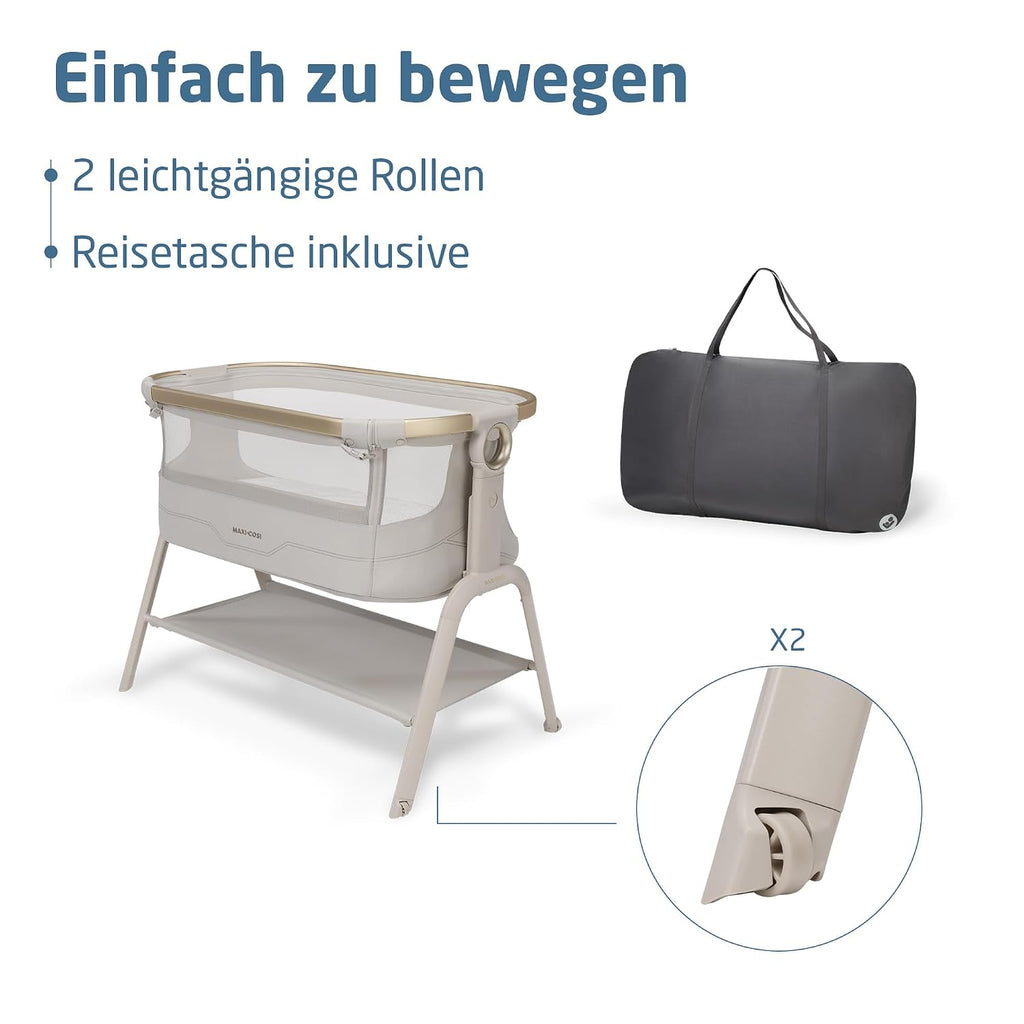 Maxi Cosi Iora² Baby Stubenbett, 0–6 kg (9 kg), Klappbares und Leichtes Beistellbett Baby, 5 cm CloudCore-Matratze, 5 Höhenstufen, 2 Leichtgängige