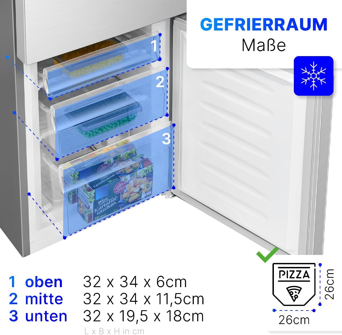 Bomann® Kühlschrank mit Gefrierfach | Energieklasse E | 143cm | Kühl Gefrierkombination leise 39 dB | 3 Ablagen & 3 Schubladen | Türanschlag