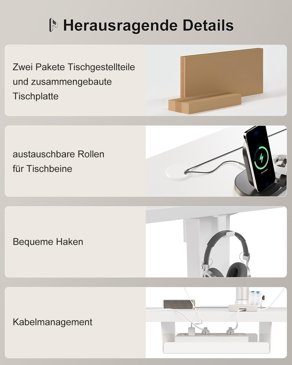 Homall Elektrischer Schreibtisch höhenverstellbar Weiß – Standing Desk mit USB-A, Memory-Funktion & Kabelmanagement