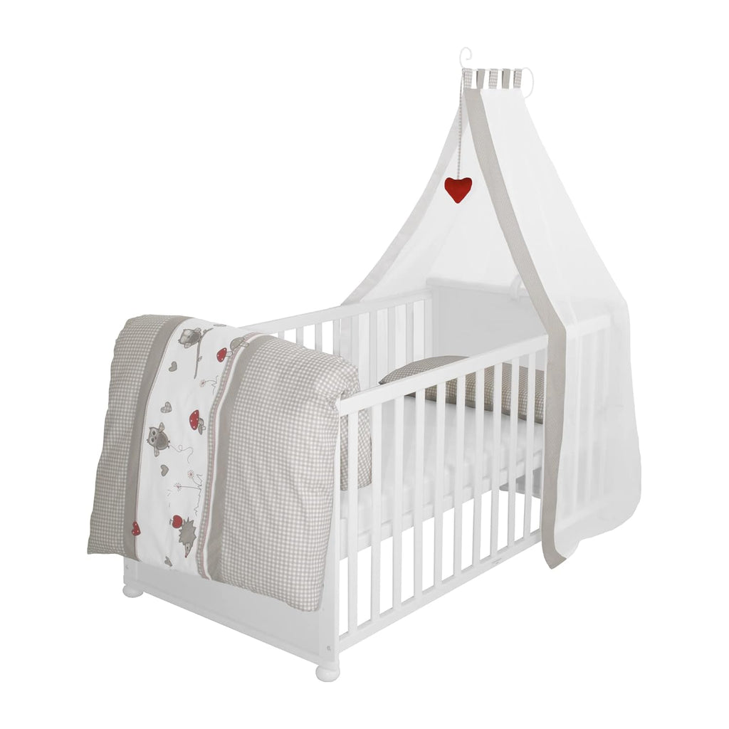 roba Babybett Set 70x140 cm mit Matratze, Bettwäsche & Himmel – Umbaubares Kinderbett zum Juniorbett, höhenverstellbar