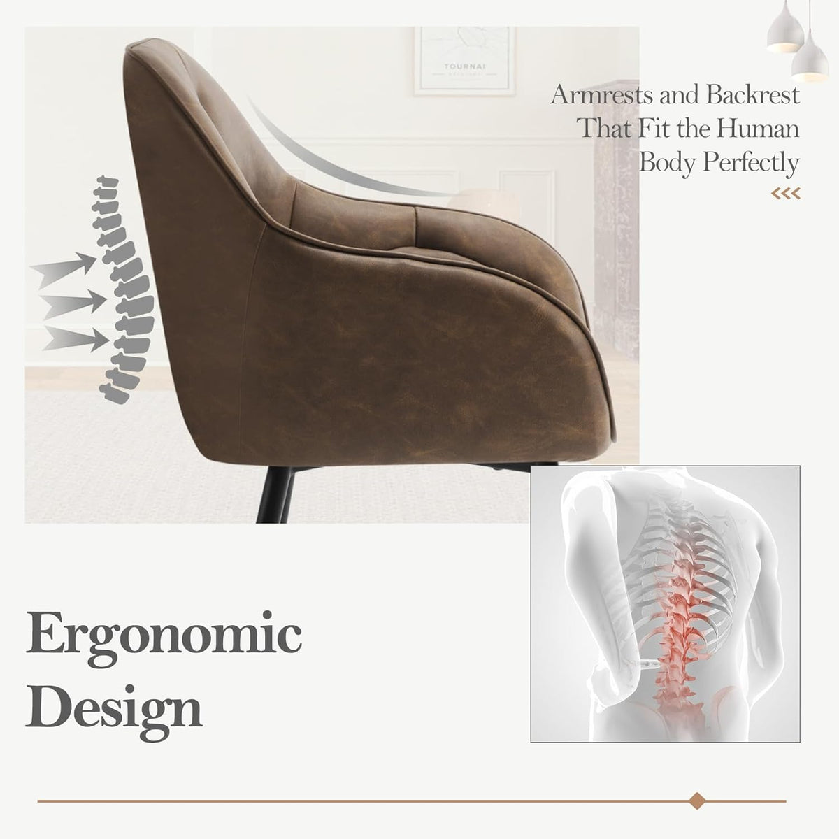 WOLTU Esszimmerstühle 4er Set, für Esszimmer Wohnzimmer, ergonomische Küchenstühle gepolstert mit Armlehnen, Metallbeinen, Sitzfläche aus