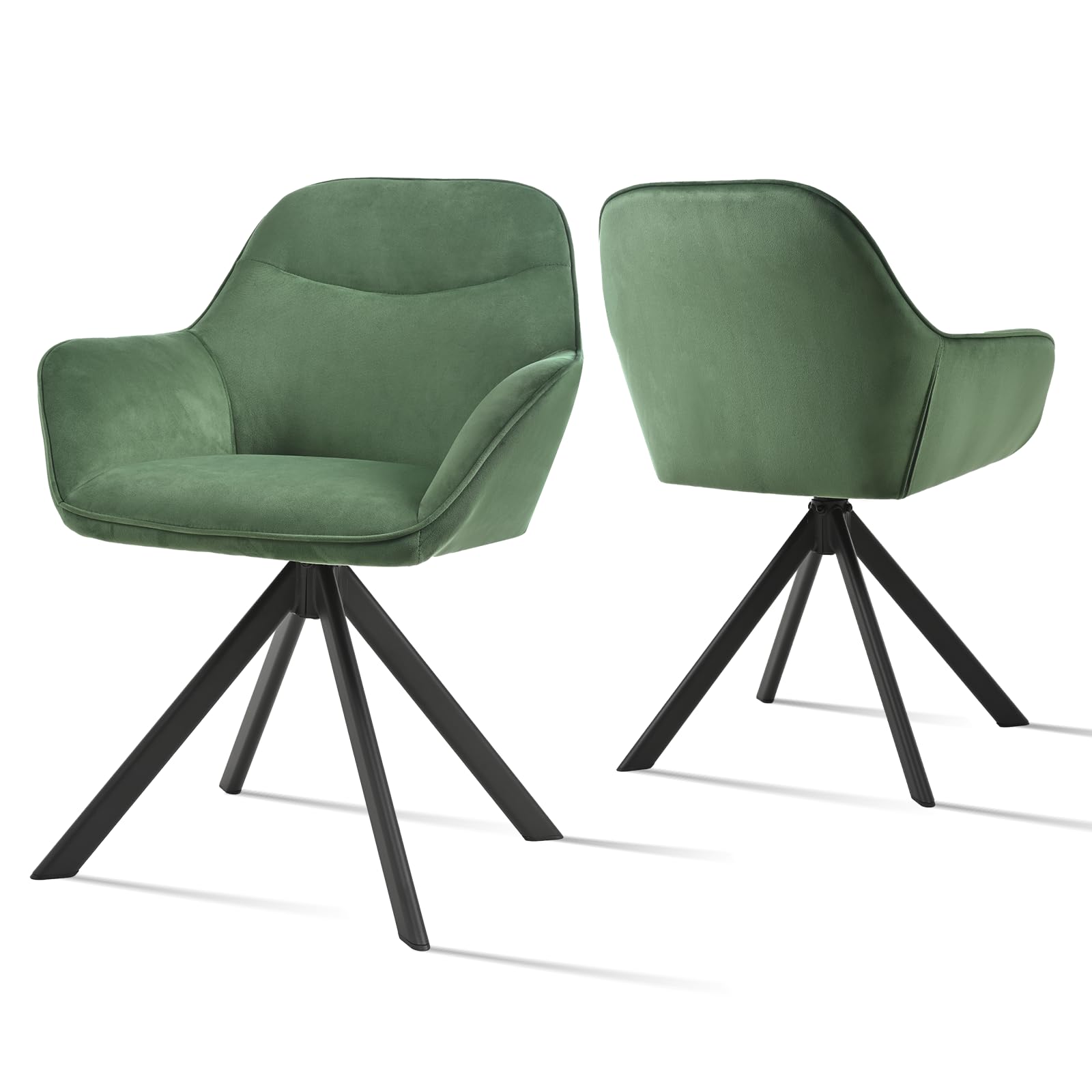 6er Set Esszimmerstühle Drehbar mit Armlehne, 360° Drehstuhl Polsterstuhl Samt Modern Küchenstuhl mit Metallbeine für Esszimmer, Wohnzimmer, Büro