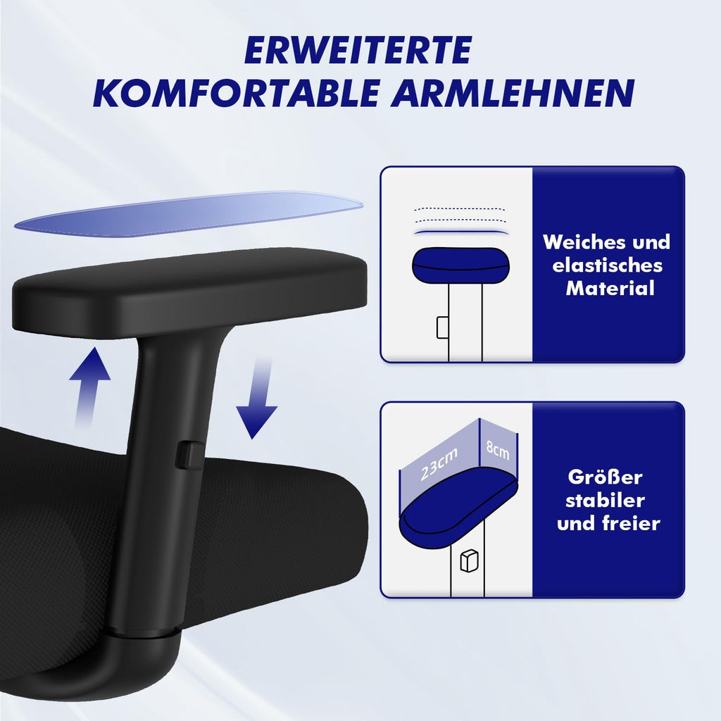 Daccormax Bürostuhl, Bürostuhl Ergonomisch Schreibtischstuhl mit Verstellbaren Armlehnen, Kopfstütze und weiche Lendenstütze aus Naturschwamm