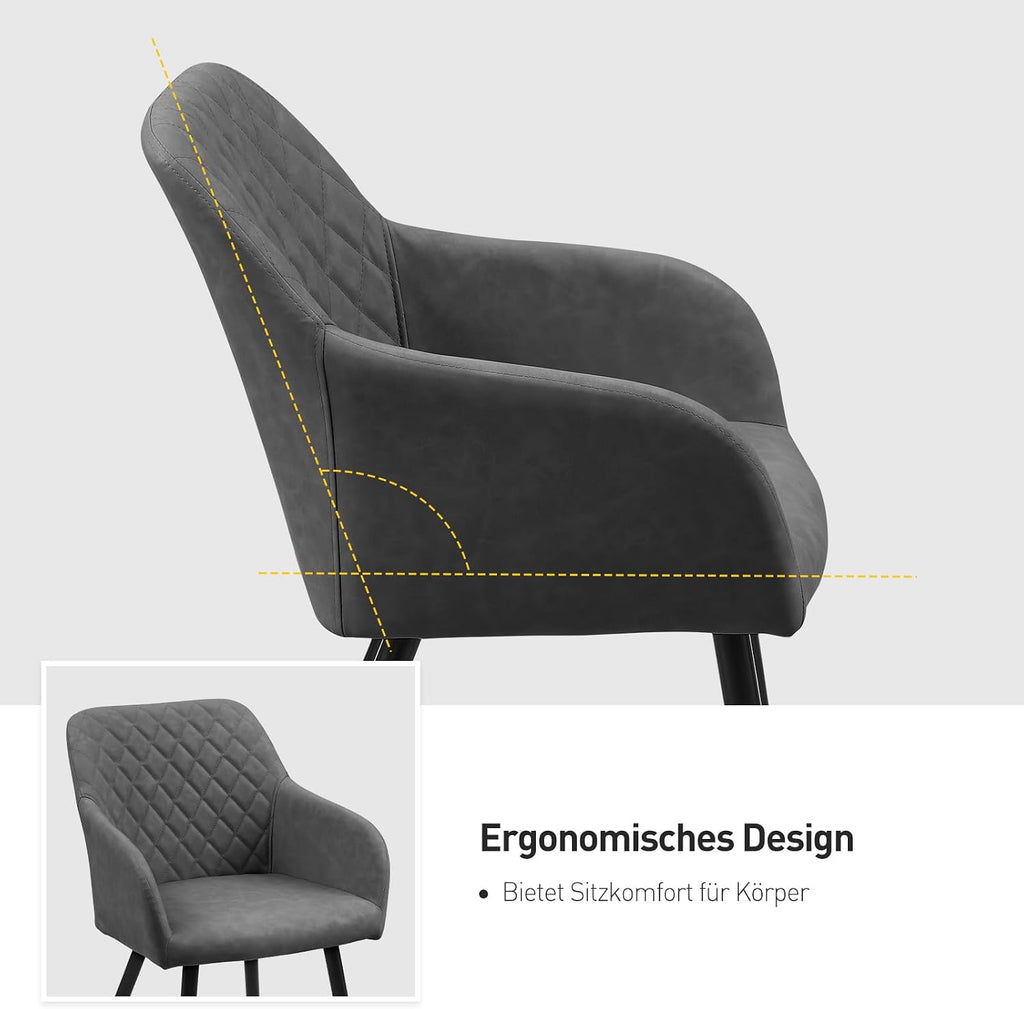 CLIPOP Esszimmerstühle 4er Set, Küchenstühle Grau Kunstlederstoff stühle Polsterstühle mit Armlehne Metallbeine Polstersessel Stühle für Esszimmer