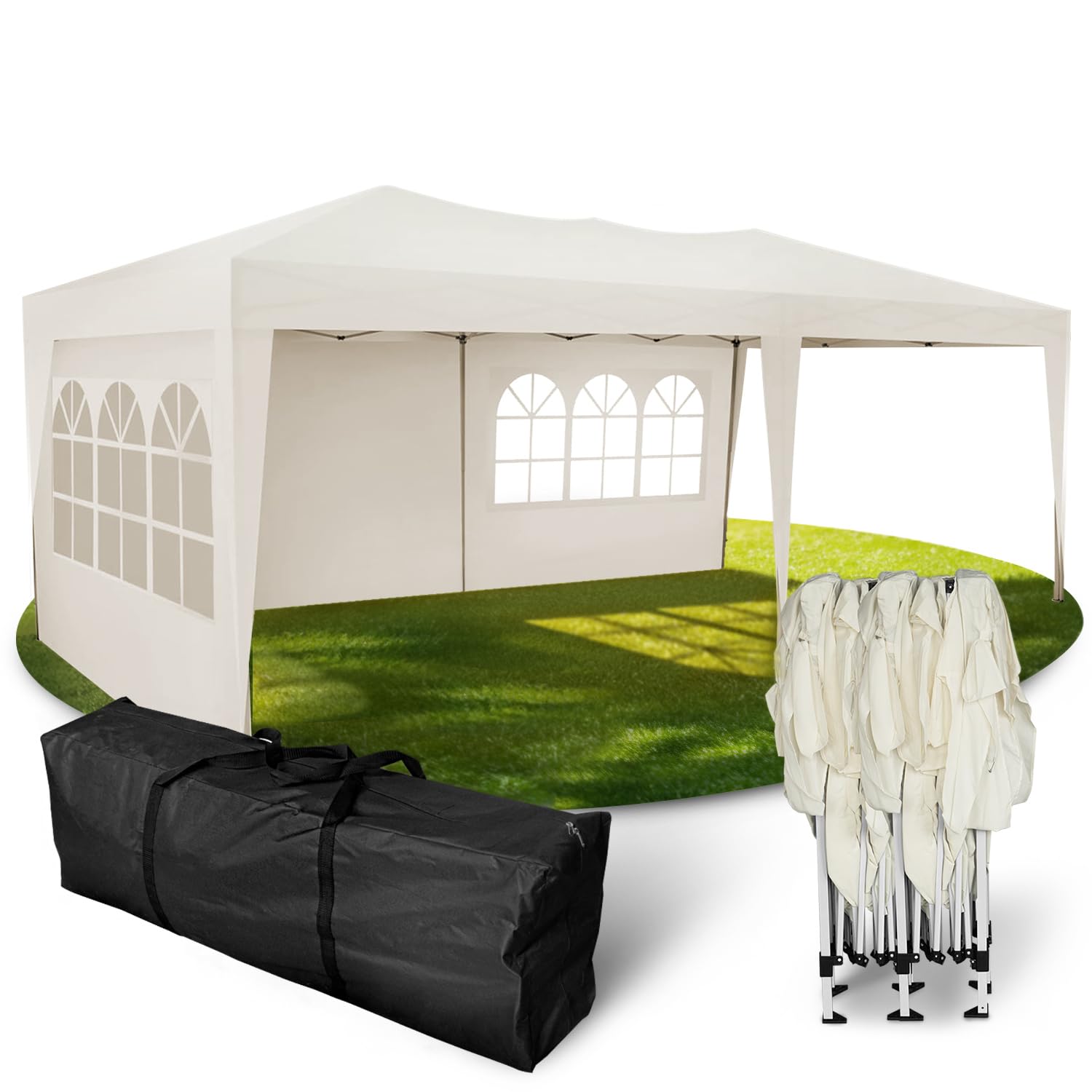Kronenburg Faltpavillon wasserdicht Dachmaß 3 x 3 m UV Schutz 50+ Pavillon in Champagner mit 4 Seitenteilen
