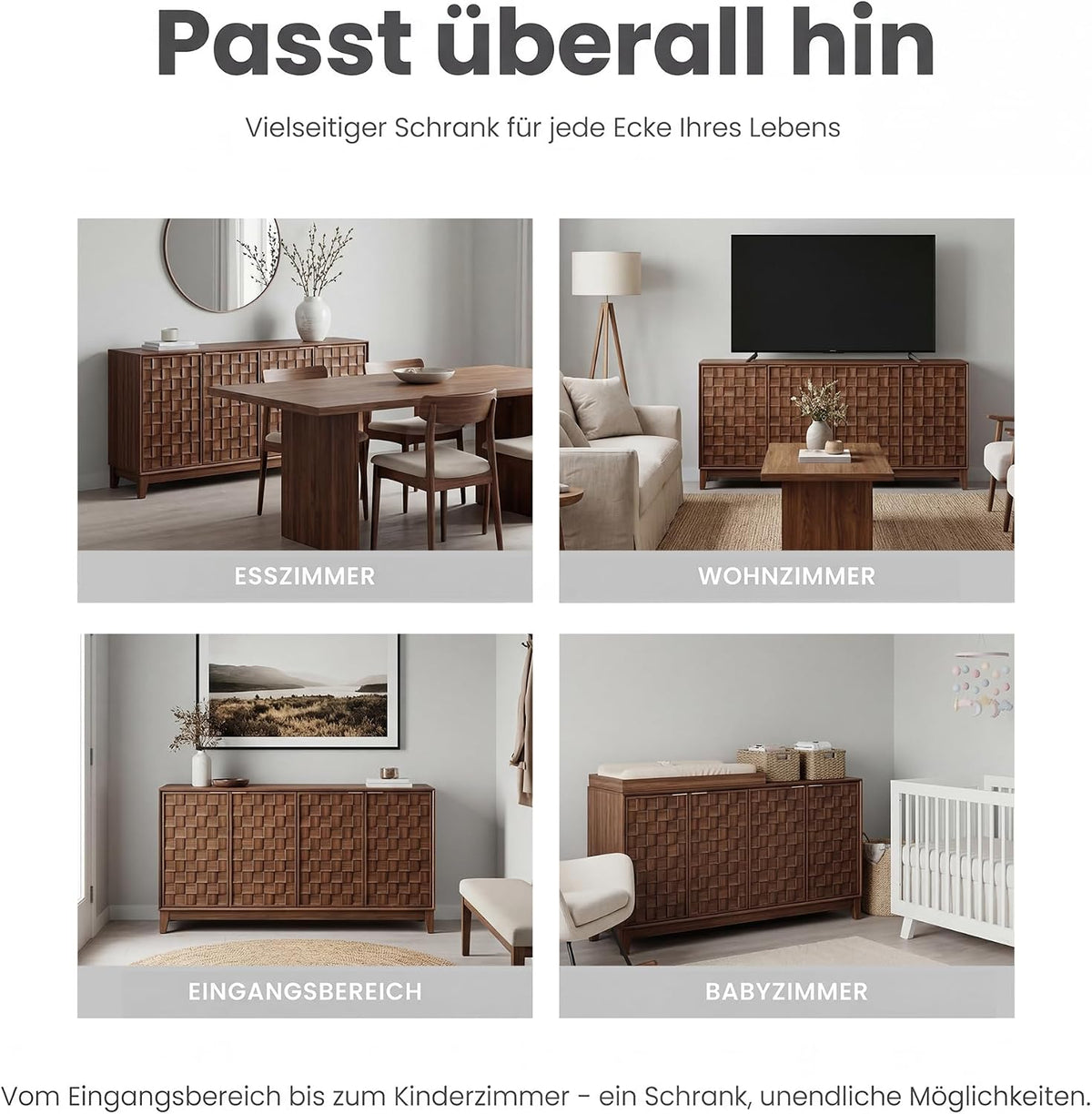 COLAMY Sideboard 150 cm Holz mit Stauraum – Modernes Sideboard für Wohnzimmer, Küchenschrank mit verstellbaren Einlegeböden, Buffet Schrank mit 3D