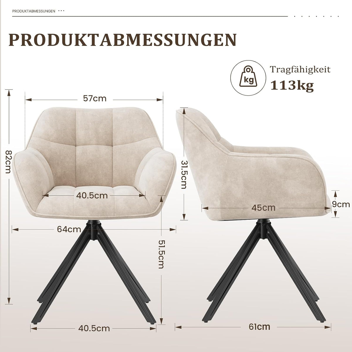 COLAMY Drehstühle für Esszimmer, 2er Set, Drehbare Polsterstühle mit Armlehnen und Rückenlehne, Bequeme Küchenstühle für Wohnzimmer & Essbereich