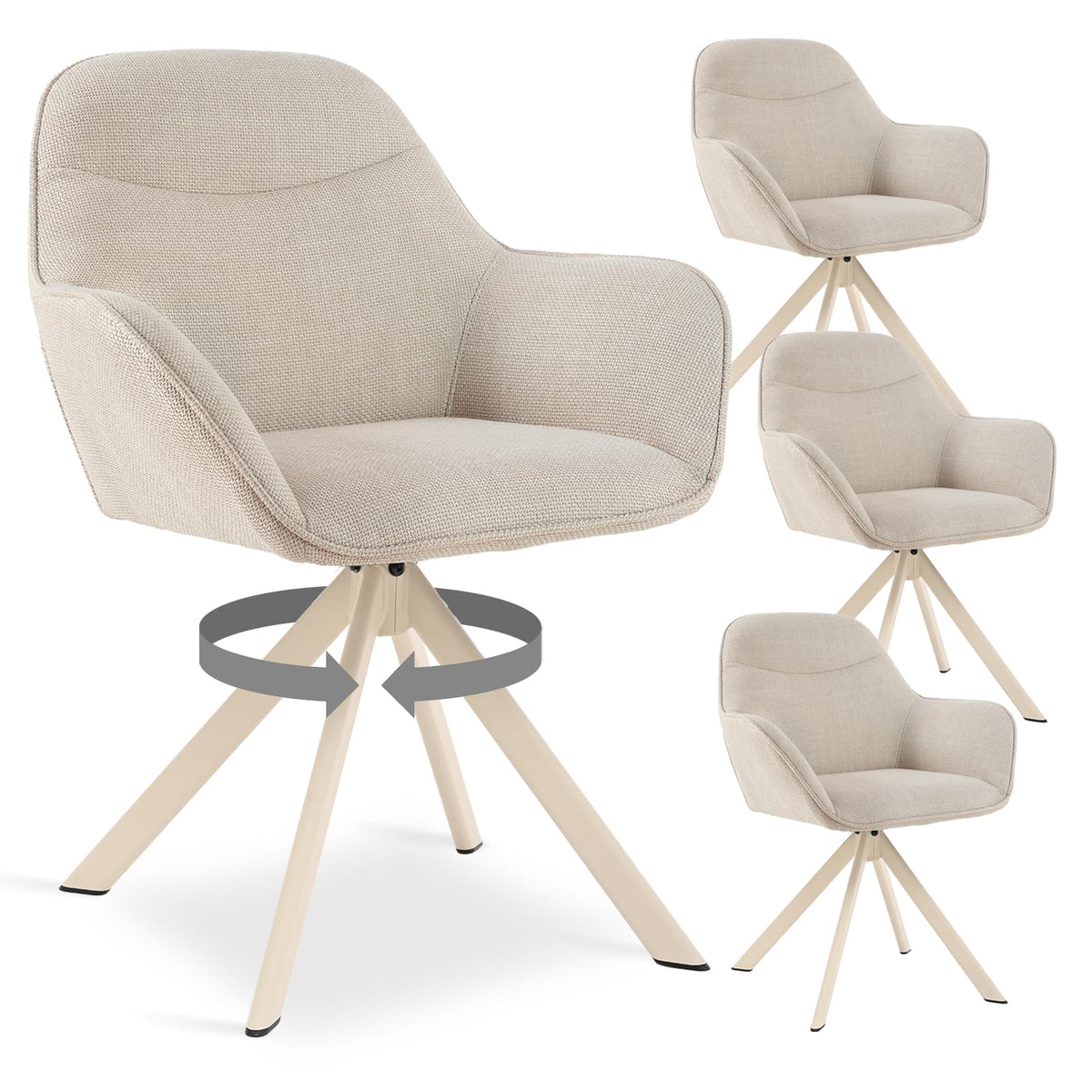 6er Set Esszimmerstühle Drehbar mit Armlehne, 360° Drehstuhl Polsterstuhl Samt Modern Küchenstuhl mit Metallbeine für Esszimmer, Wohnzimmer, Büro