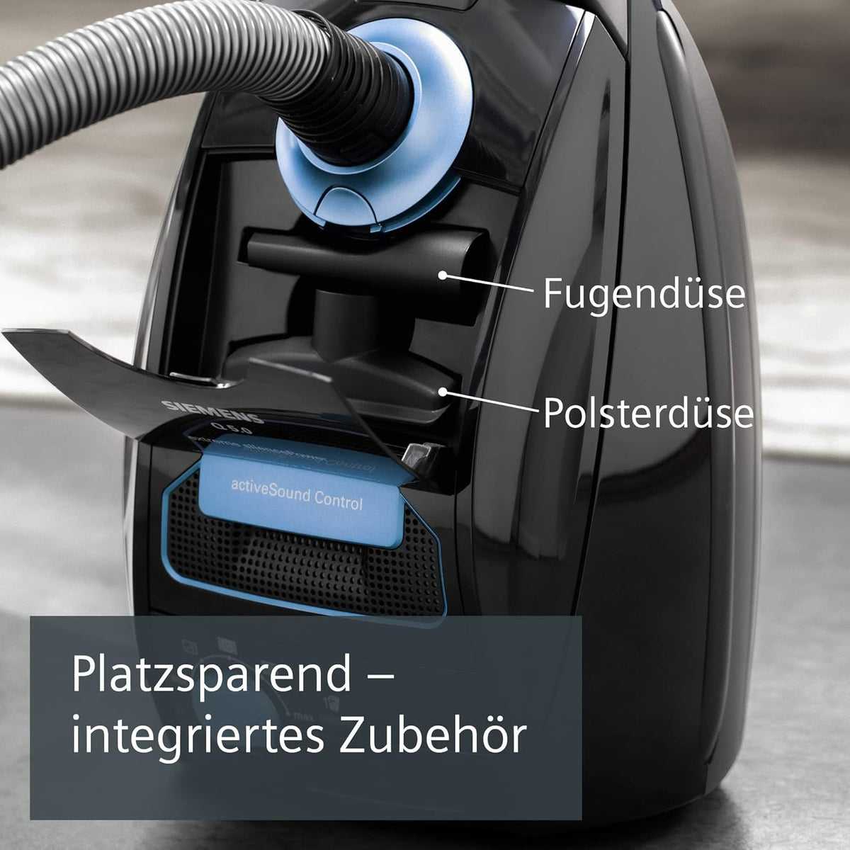 Siemens Staubsauger mit Beutel Q5.0 extreme silencePower VSQ5X1230, ideal für Allergiker, Hygiene-Filter, starke Saugleistung, Bodendüse für Parkett