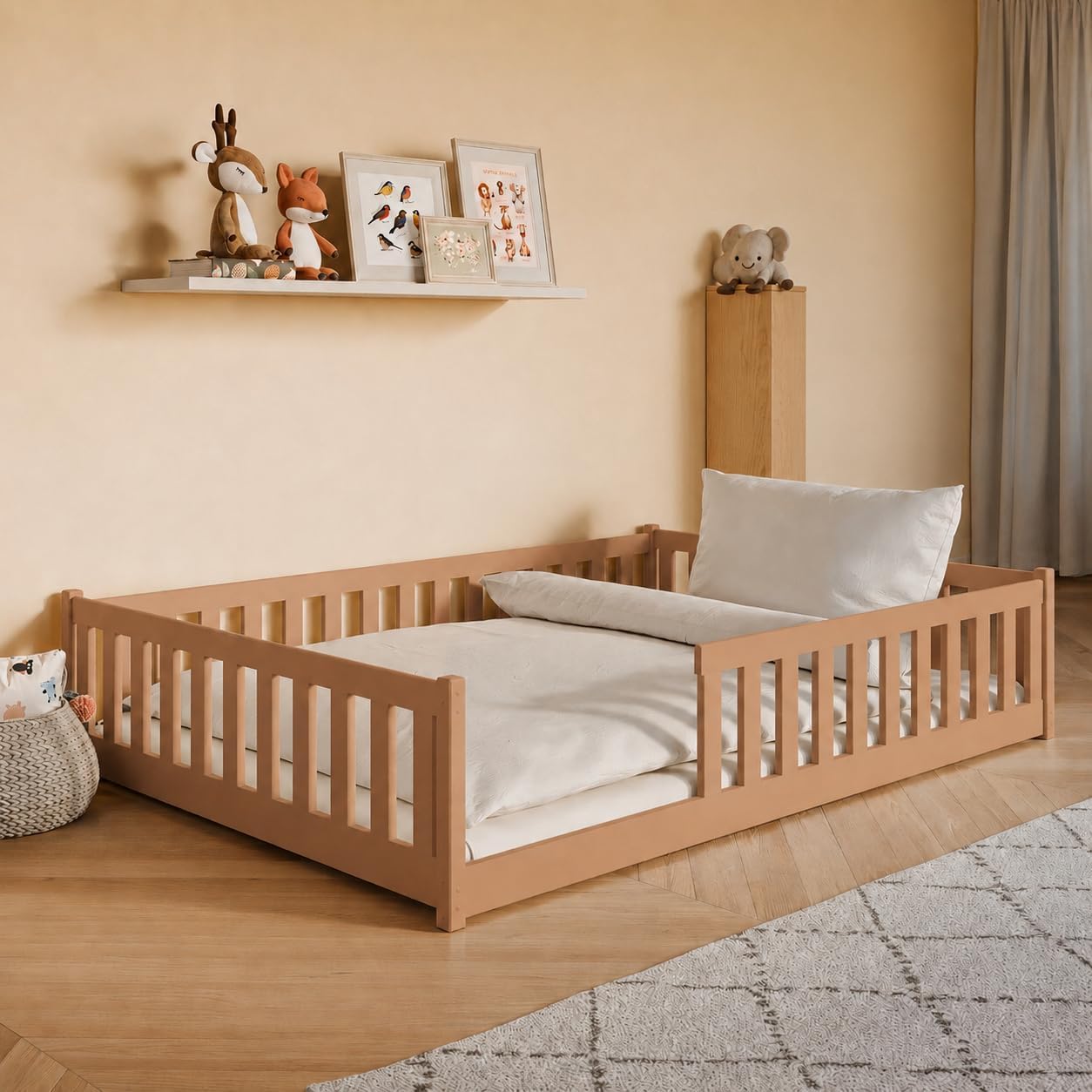 Kids Collective Kinderbett Bodenbett 120x200 cm Bett mit Rausfallschutz & Lattenrost Montessori Bett Bed Gitterbett Kinder Jugendbett Einzelbett |