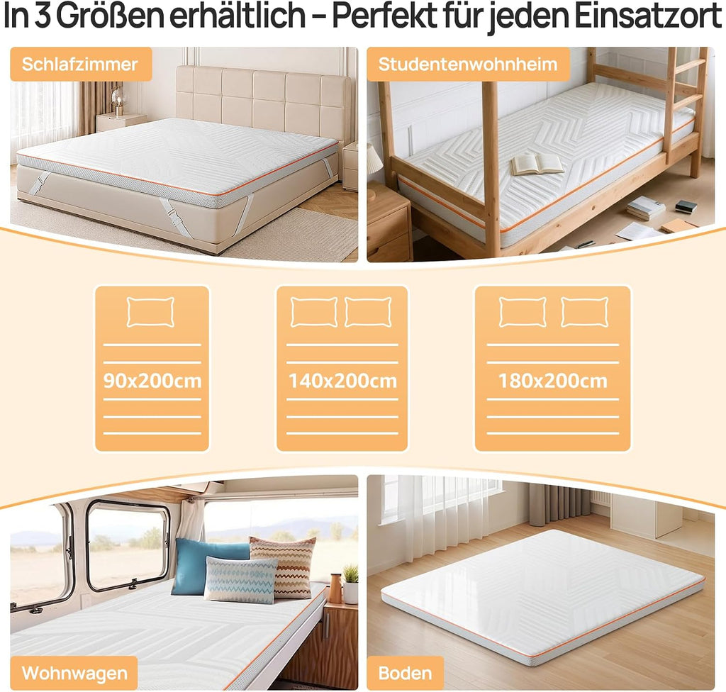 MULISOFT Topper 180x200 cm 7,5 cm H3/H4 – Gel Memory Foam Matratzentopper mit 7-Zonen, waschbarem Bezug & Anti-Rutsch