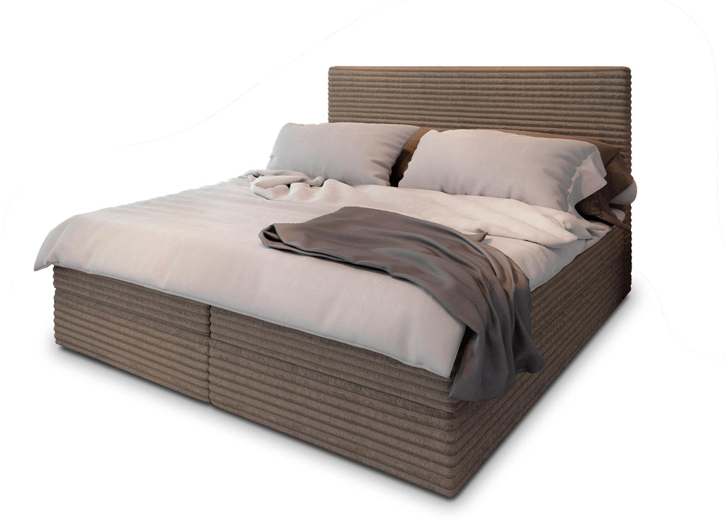Masseno Boxspringbett PISA Creme mit Matratze & Topper, Polsterbett mit Bettkasten und gepolstertem Kopfteil