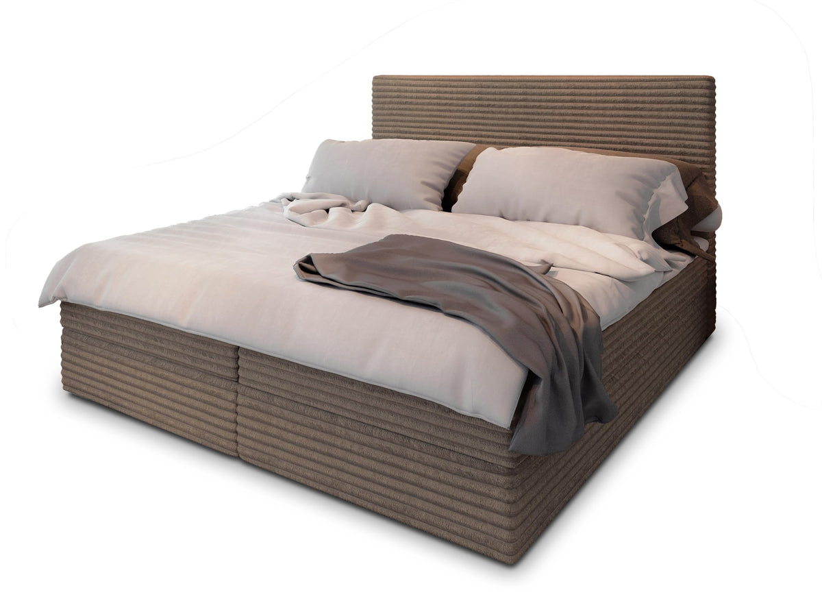 Masseno Boxspringbett PISA Creme mit Matratze & Topper, Polsterbett mit Bettkasten und gepolstertem Kopfteil