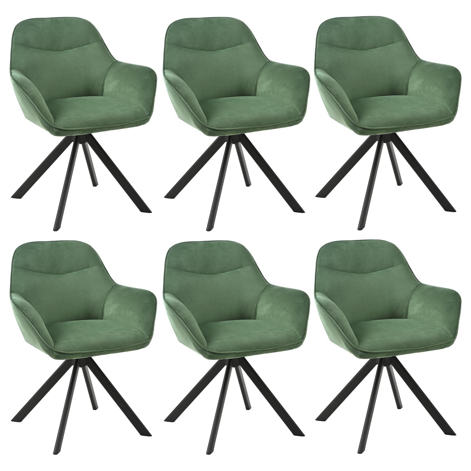 6er Set Esszimmerstühle Drehbar mit Armlehne, 360° Drehstuhl Polsterstuhl Samt Modern Küchenstuhl mit Metallbeine für Esszimmer, Wohnzimmer, Büro