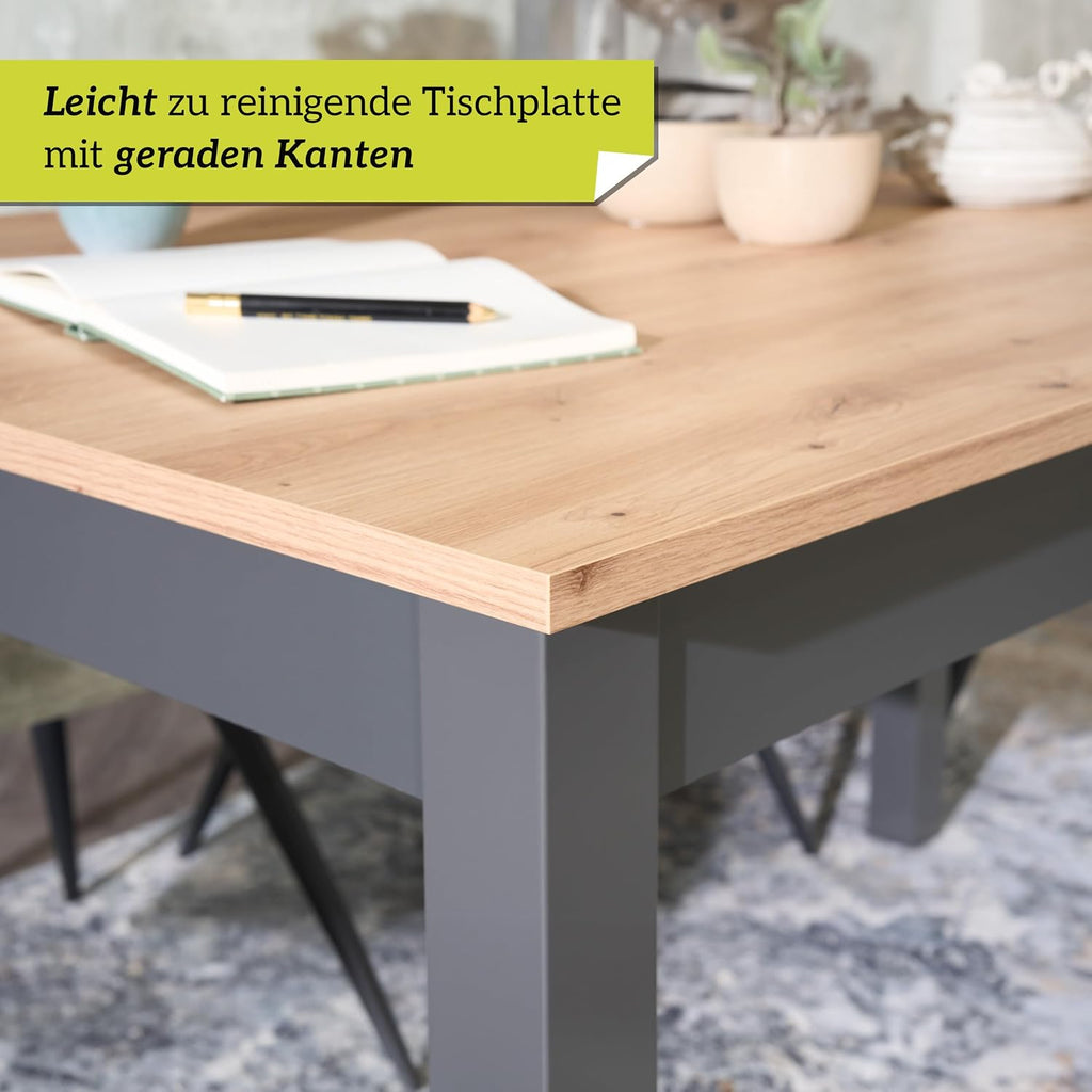 smart Esstisch 140x80 cm Asteiche, Küchentisch ausziehbar bis 180 cm, Esszimmertisch aus Holzwerkstoff inkl. erweiterbare Auszugsplatte, moderner