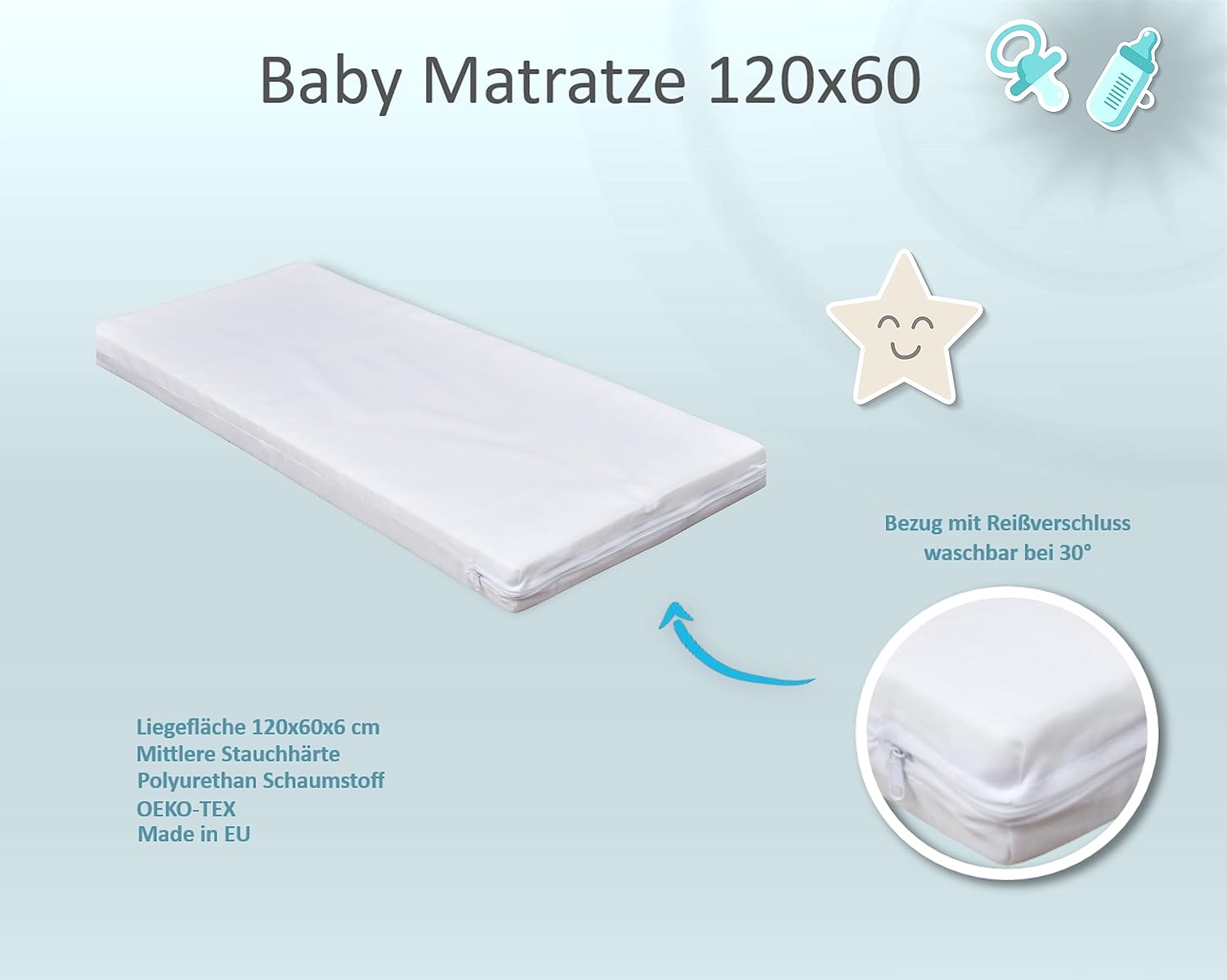 Baby Delux Babybett 120x60 cm Weiß mit Matratze & Schublade, umbaubar zum Juniorbett, Kiefernholz