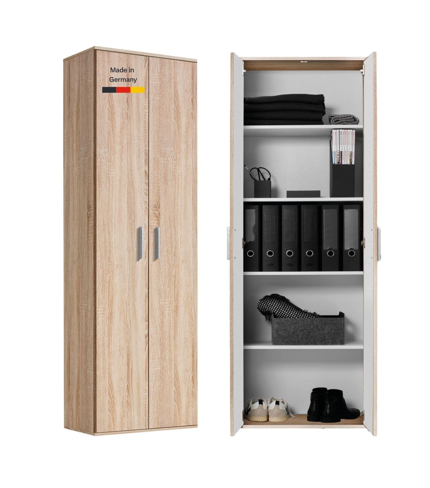 mokebo Mehrzweckschrank Besenschrank (60x180 cm) 'Der Lange' Made in Germany aus Holz auch als Haushaltsschrank Putzschrank Vorratsschrank