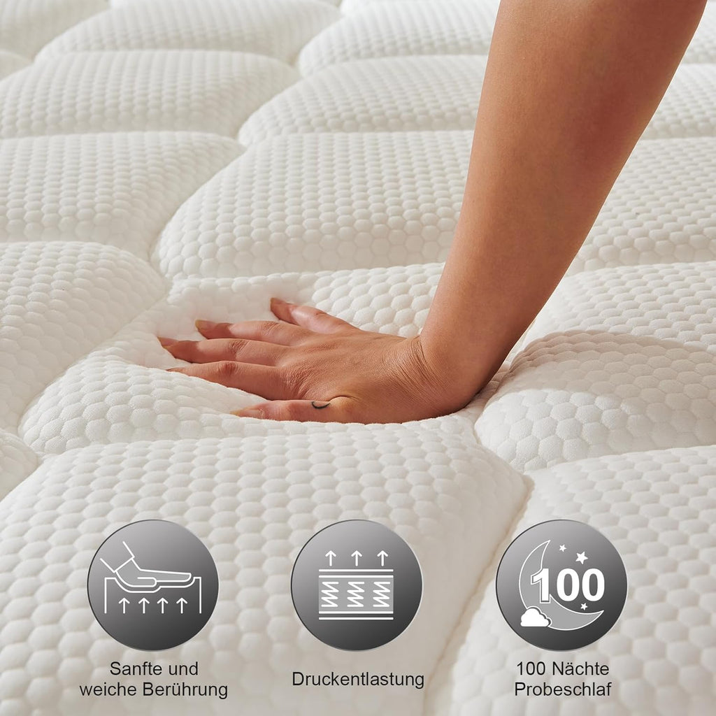 Twirest Matratze 140x200 cm H3 – 7-Zonen Taschenfederkernmatratze 20 cm mit Memory-Schaum, Mikrofaserbezug & ergonomischer Unterstützung