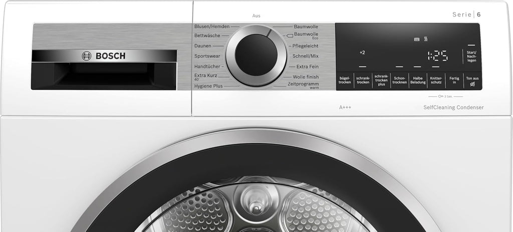 Bosch WQG235D00, Serie 6, Wärmepumpentrockner 8 kg, Schneller getrocknete Wäsche, Auto Dry, Option Halbe Beladung, Sensitive Drying-System