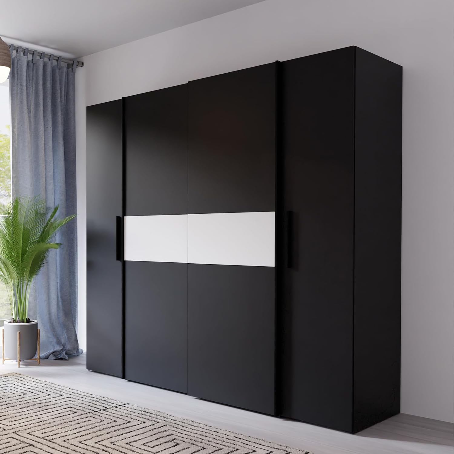 Forte Kalixtus Kleiderschrank 4-türig mit Schwebetüren – Moderner Schlafzimmerschrank mit Kleiderstangen & Einlegeböden