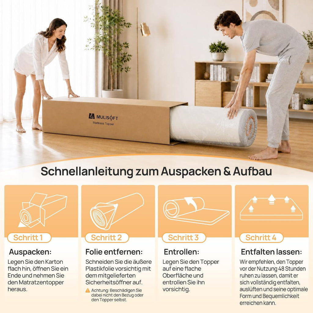MULISOFT Topper 180x200 cm 7,5 cm H3/H4 – Gel Memory Foam Matratzentopper mit 7-Zonen, waschbarem Bezug & Anti-Rutsch