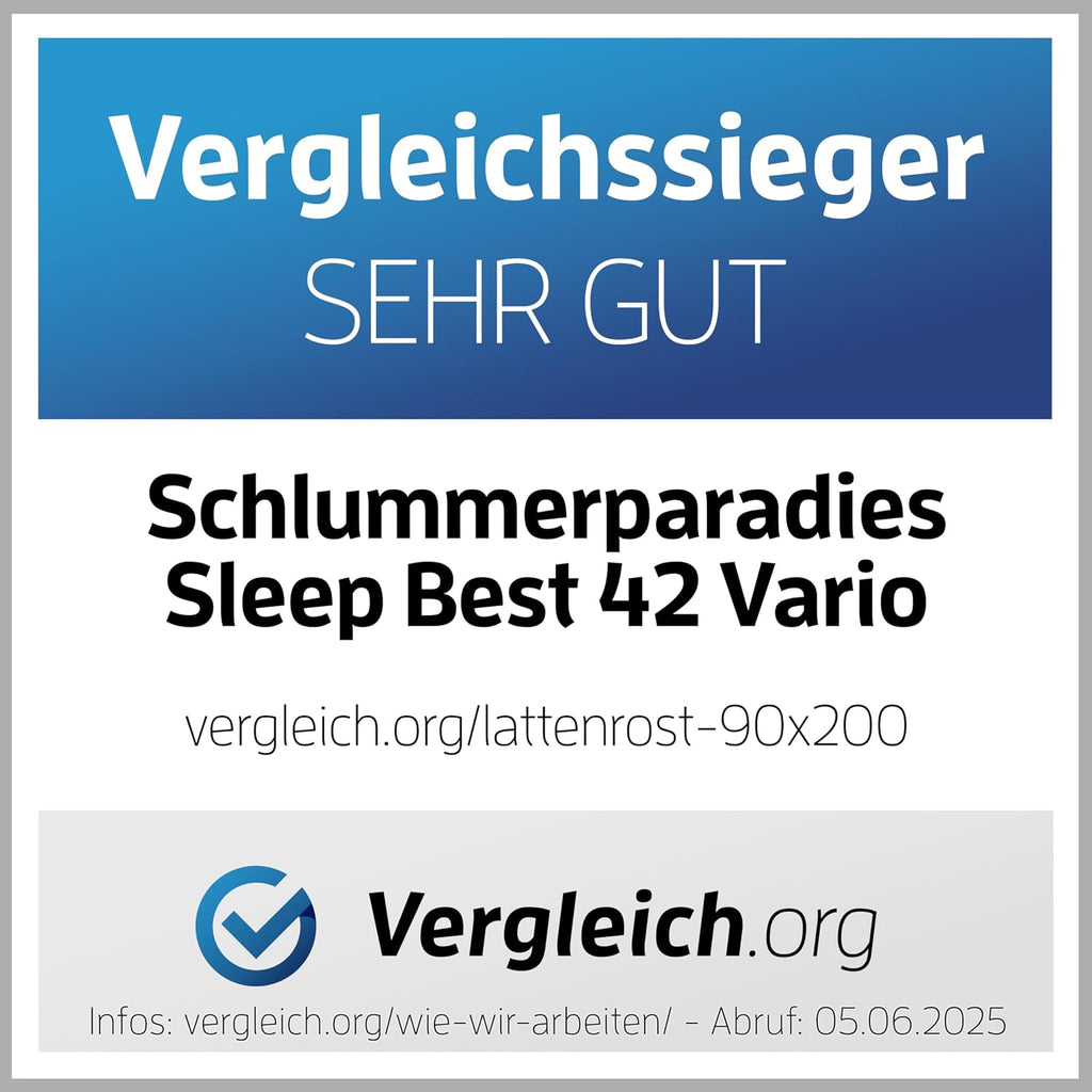 stabiler Lattenrost 100% BUCHE Lattenrahmen - Kopfteil verstellbar - SCHULTERFRÄSUNG, 7 Zonen, 42 Federleisten, Härte-Regulierung, Mittelgurt - SLEEP