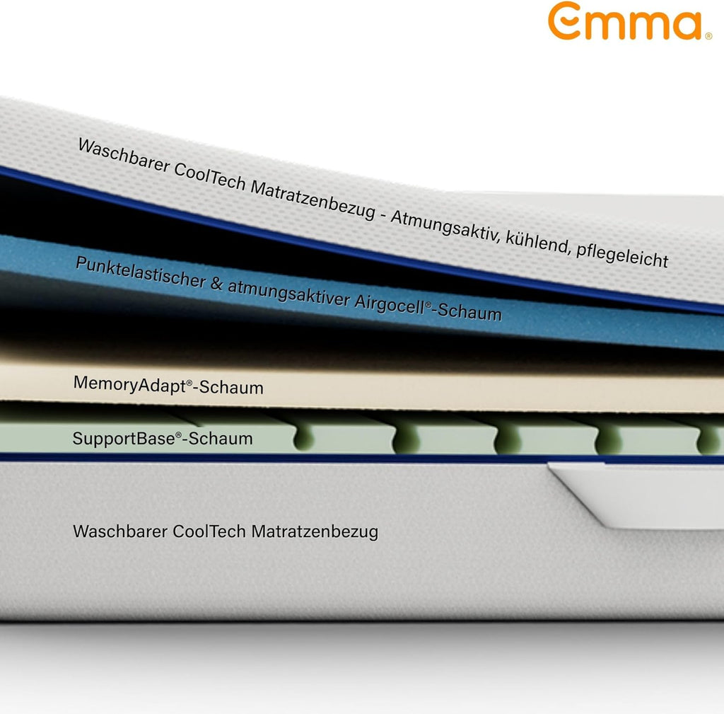 Emma One+ Matratze H2/H3, 3-Zonen Memory-Foam-Matratze mit atmungsaktivem Bezug, ergonomischer Schlafkomfort