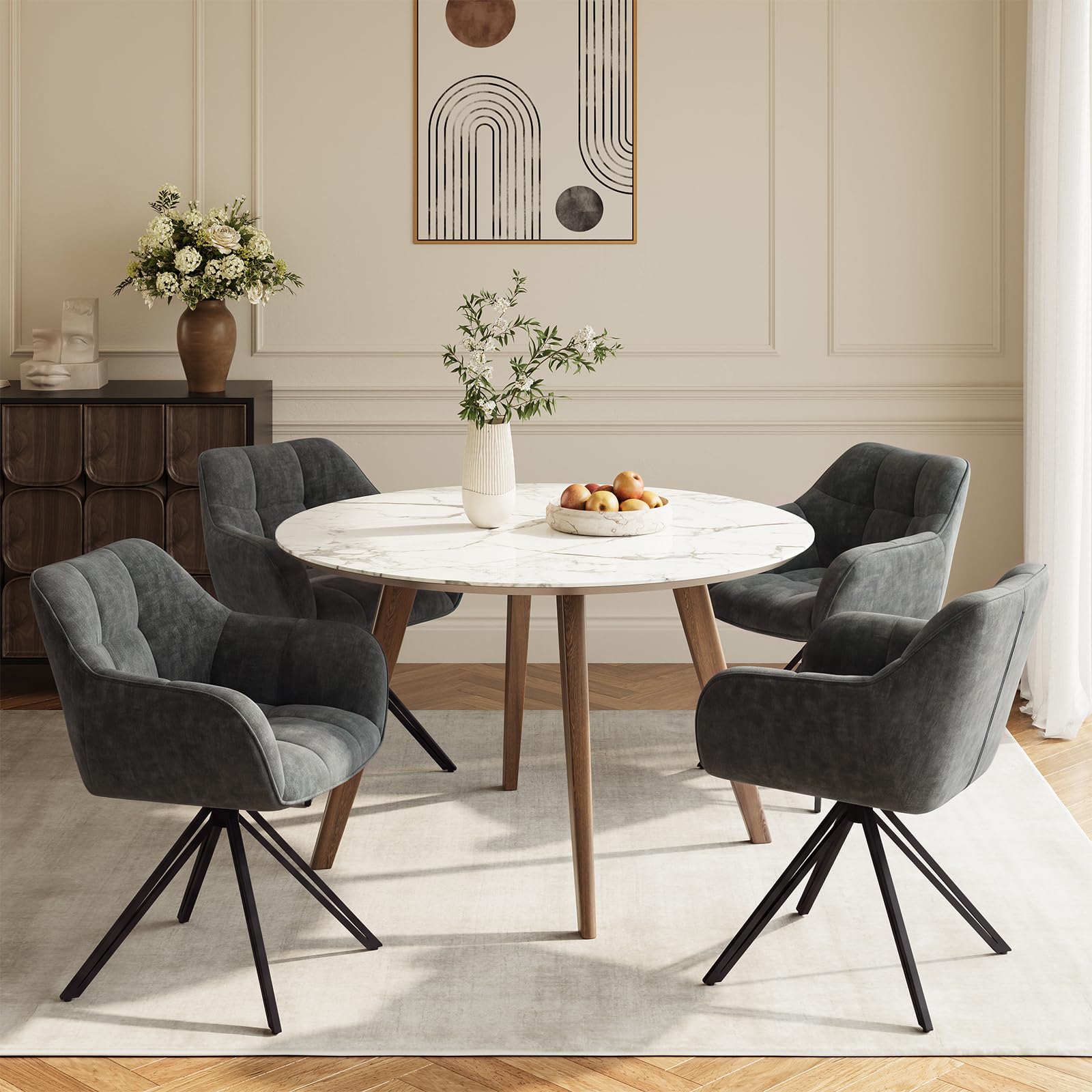 COLAMY Drehstühle für Esszimmer, 2er Set, Drehbare Polsterstühle mit Armlehnen und Rückenlehne, Bequeme Küchenstühle für Wohnzimmer & Essbereich