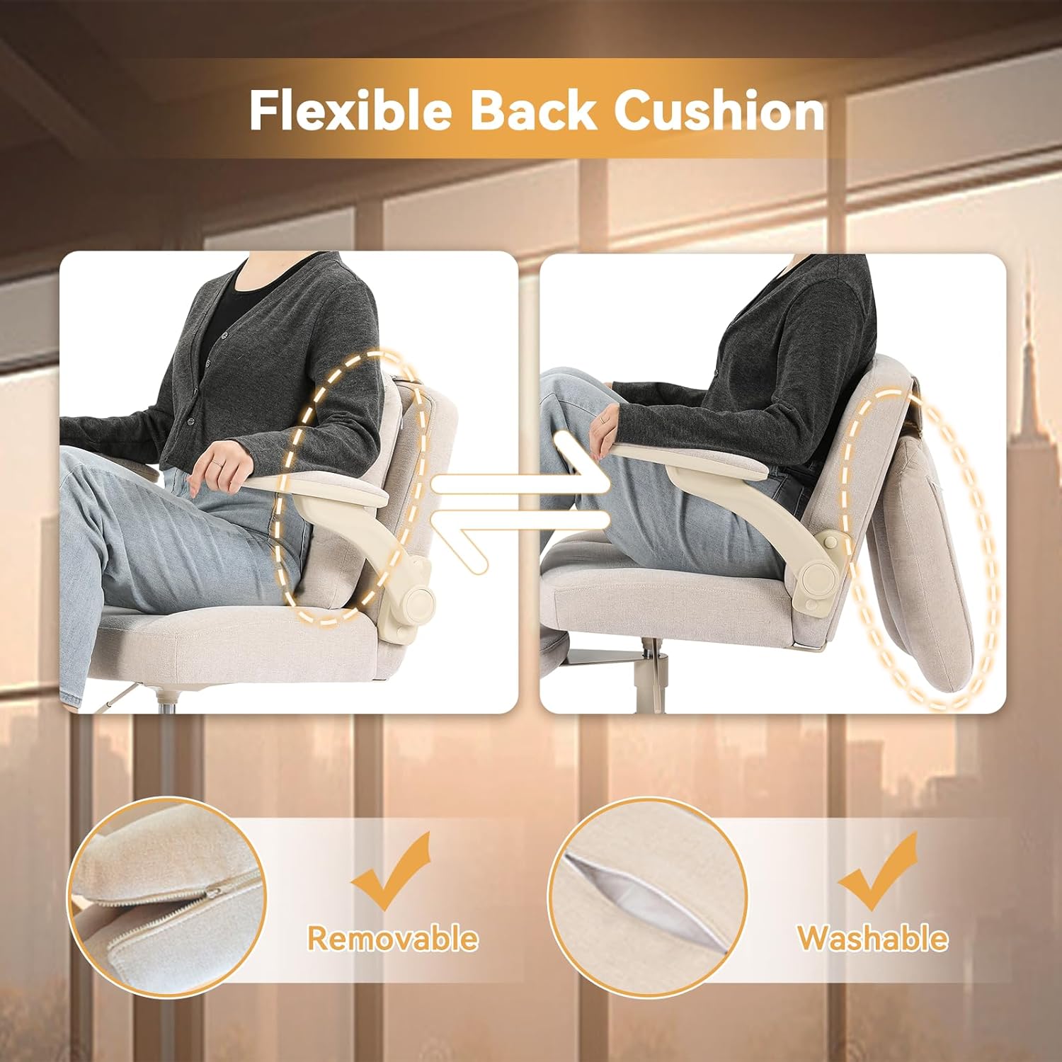 Pipersong Criss Cross Bürostuhl Ergonomisch mit Fußstütze & Rollen, Schreibtischstuhl mit verstellbaren Armlehnen