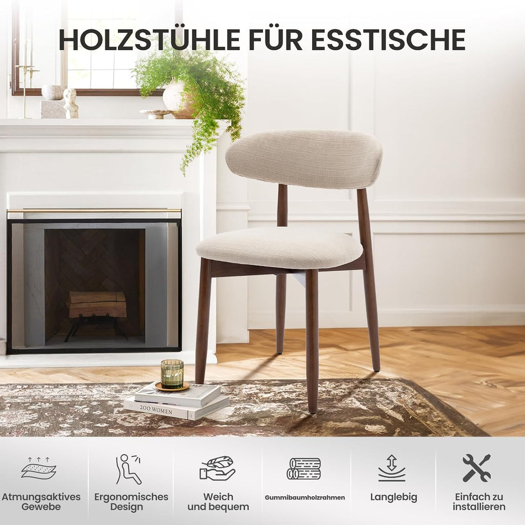 COLAMY Küchenstuhl Esszimmerstühle 4er Set, Moderne Polsterstuhl Essstühle mit Fester Rückenlehne, Stoff Esszimmerstühl mit Holzbein für Esszimmer