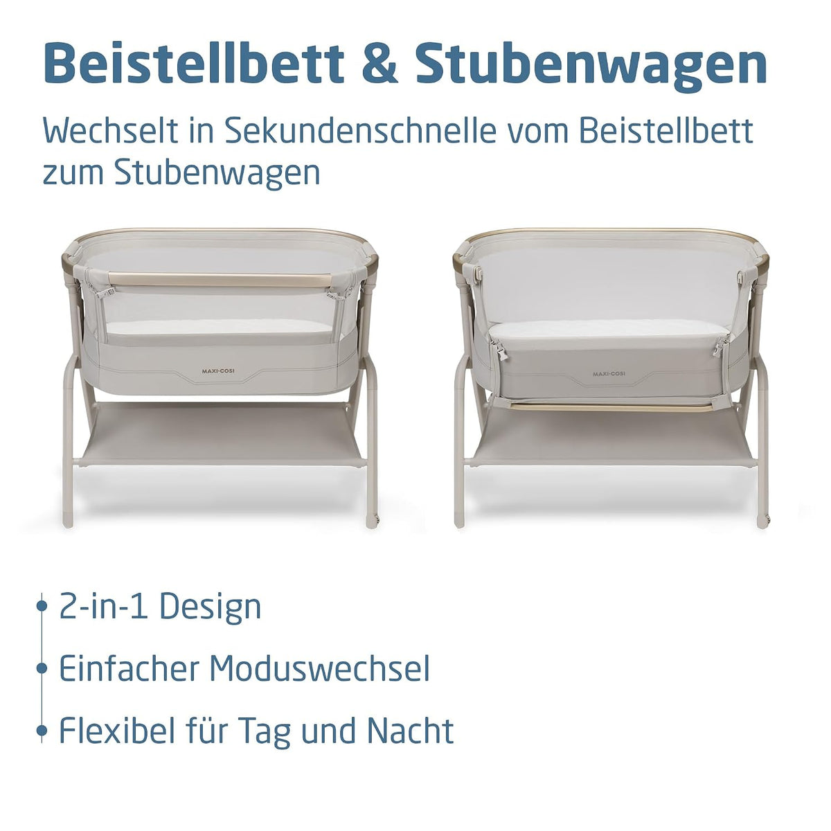 Maxi Cosi Iora² Baby Stubenbett, 0–6 kg (9 kg), Klappbares und Leichtes Beistellbett Baby, 5 cm CloudCore-Matratze, 5 Höhenstufen, 2 Leichtgängige