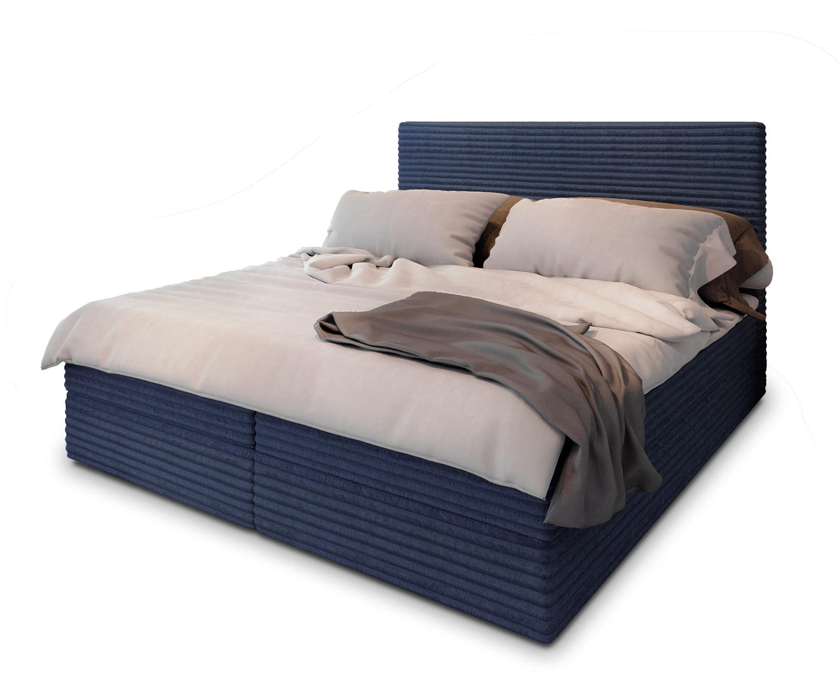 Masseno Boxspringbett PISA Creme mit Matratze & Topper, Polsterbett mit Bettkasten und gepolstertem Kopfteil