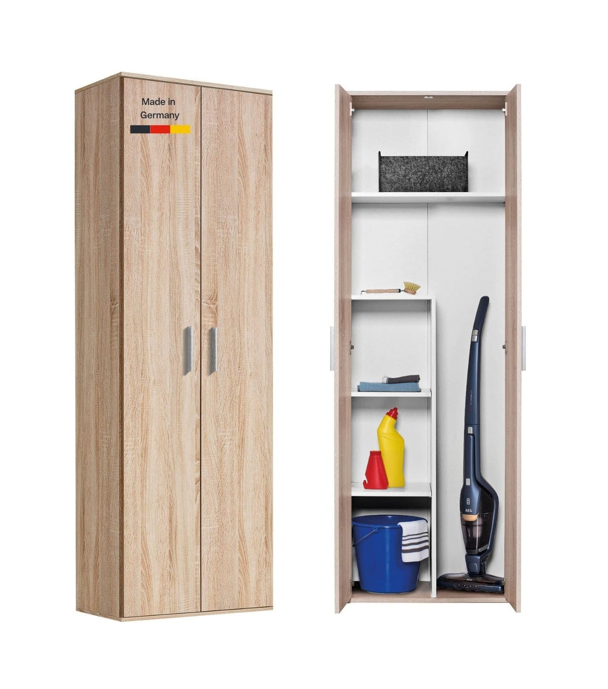 mokebo Mehrzweckschrank Besenschrank (60x180 cm) 'Der Lange' Made in Germany aus Holz auch als Haushaltsschrank Putzschrank Vorratsschrank