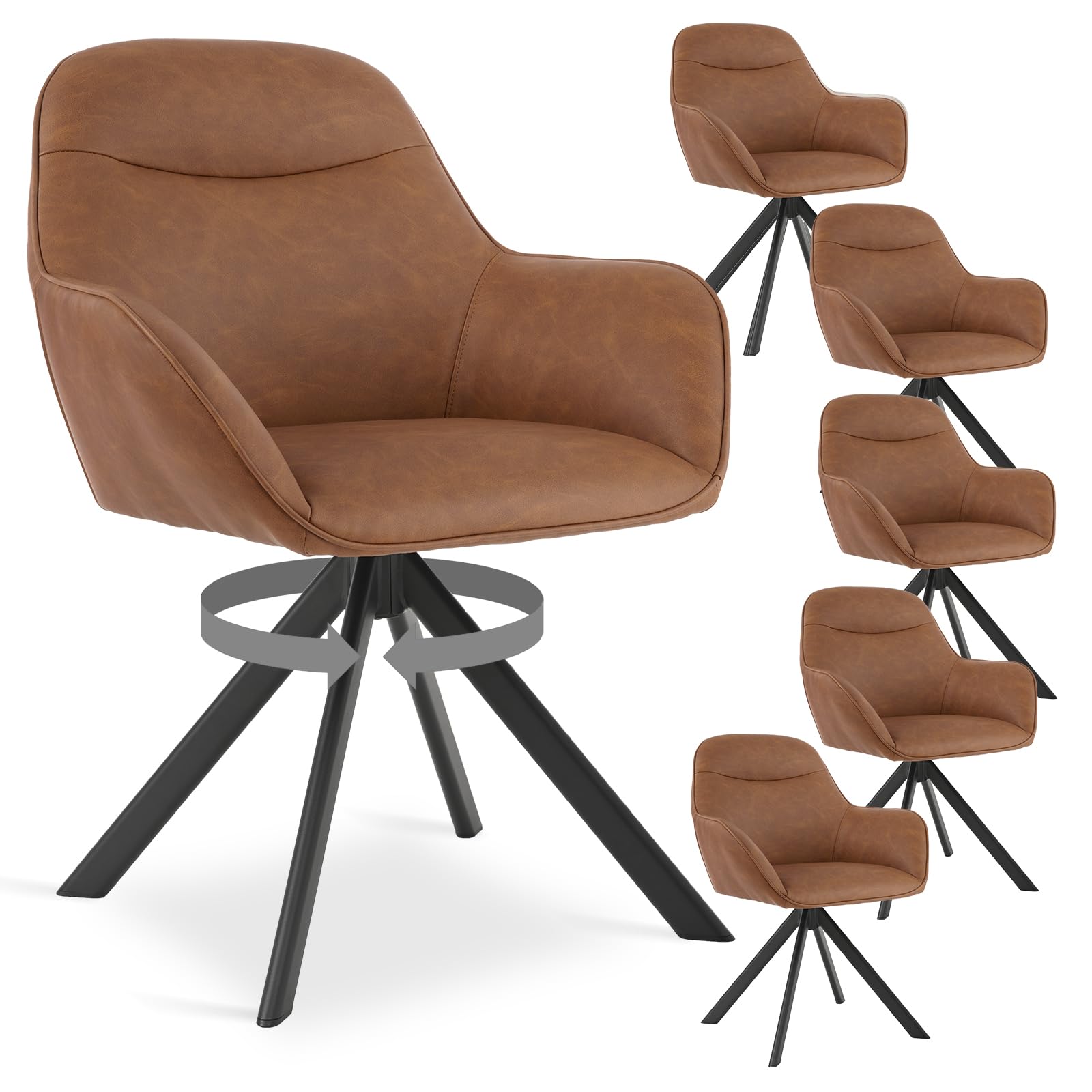 6er Set Esszimmerstühle Drehbar mit Armlehne, 360° Drehstuhl Polsterstuhl Samt Modern Küchenstuhl mit Metallbeine für Esszimmer, Wohnzimmer, Büro