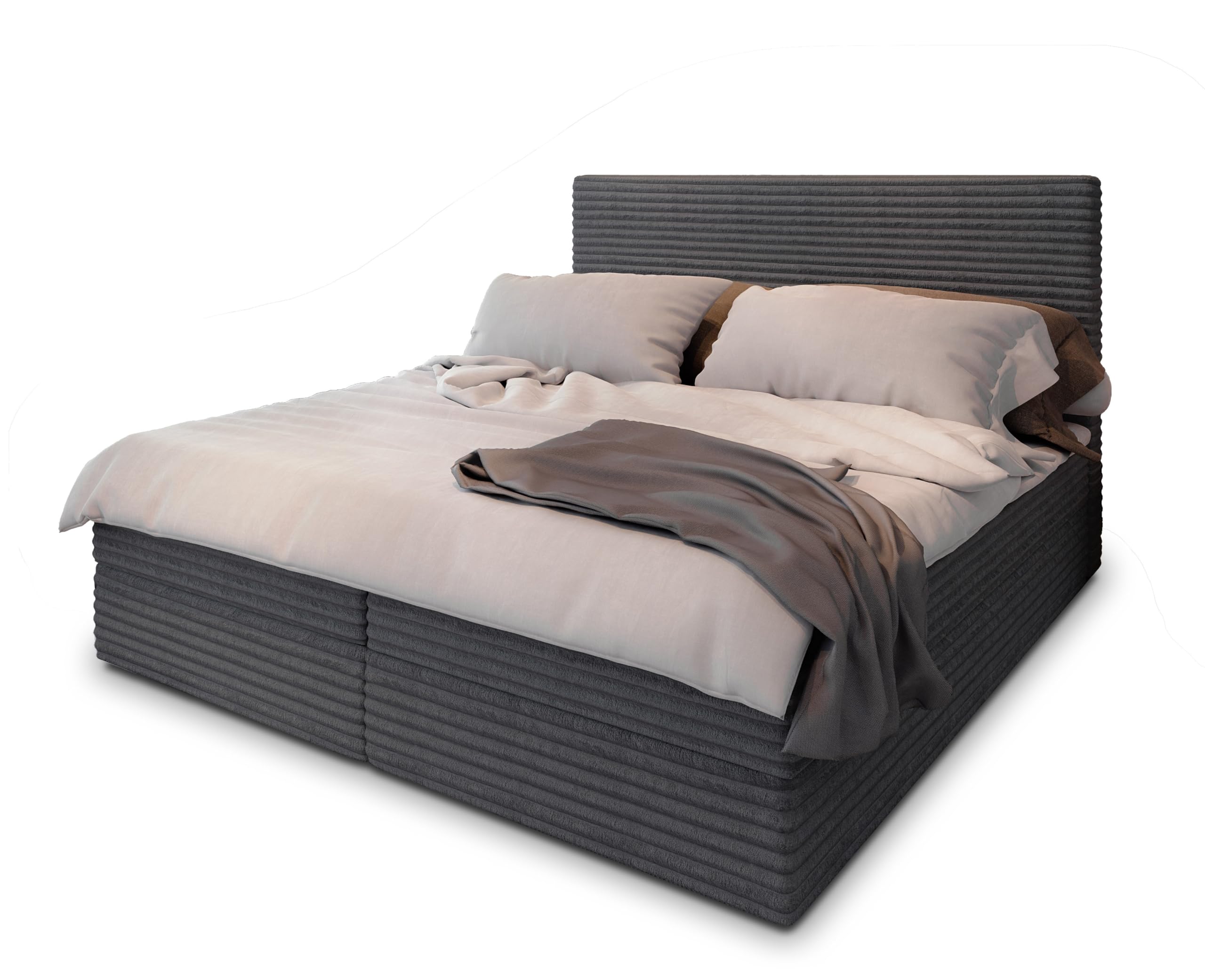 Masseno Boxspringbett PISA Creme mit Matratze & Topper, Polsterbett mit Bettkasten und gepolstertem Kopfteil
