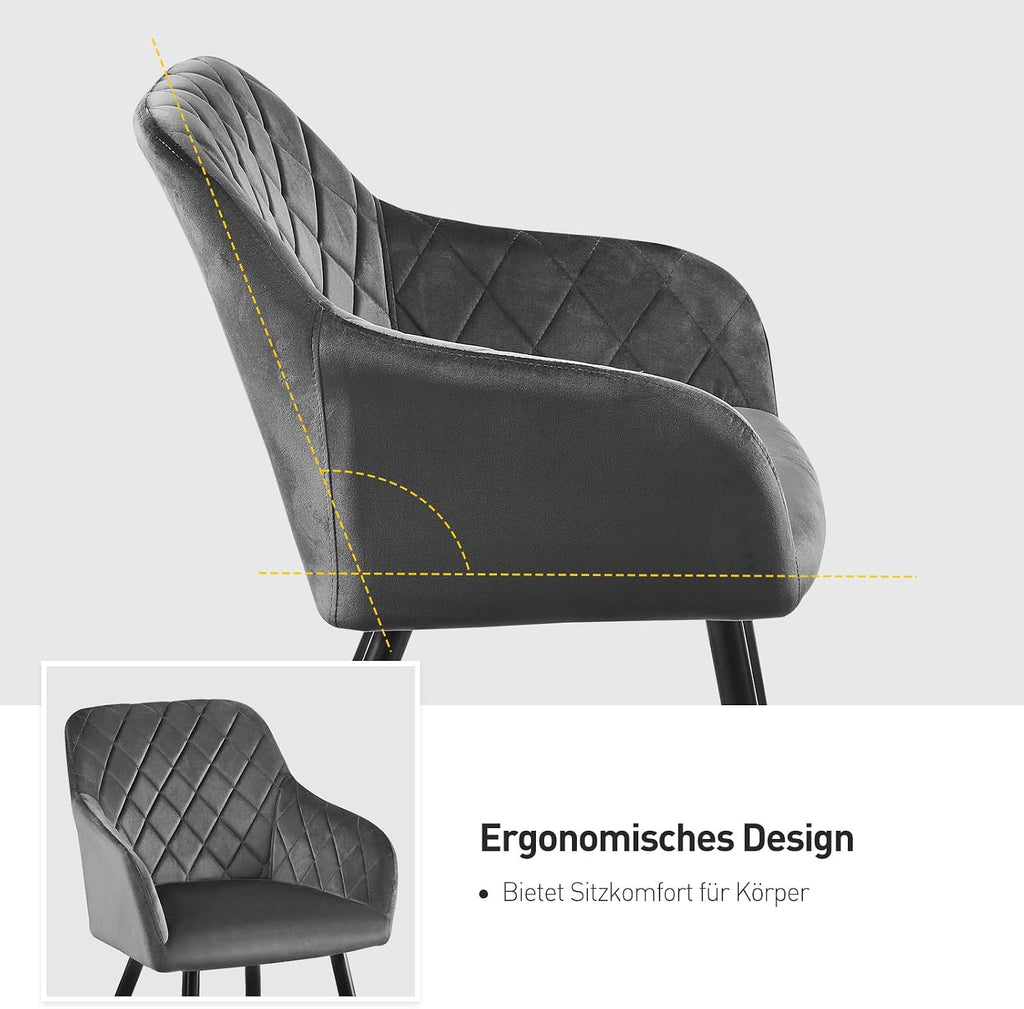 CLIPOP Esszimmerstühle 2er Set, Küchenstühle Grau Samtstoff stühle Polsterstühle mit Armlehne Metallbeine Polstersessel Stühle für Esszimmer Küche