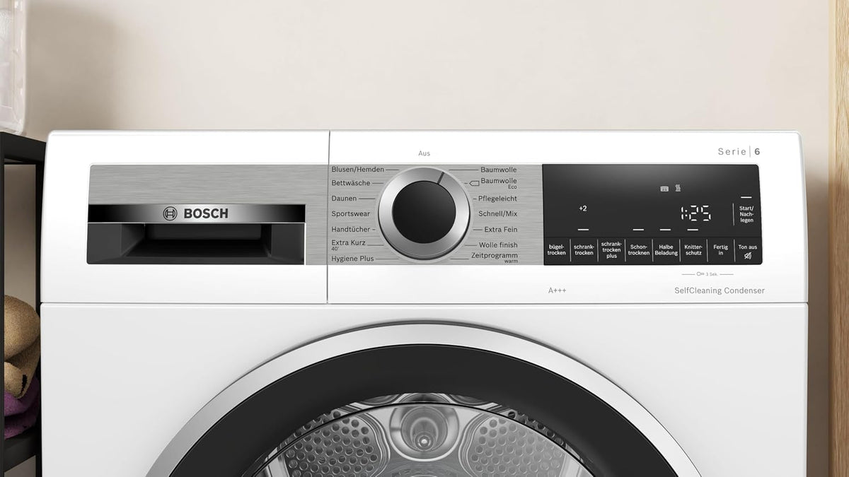 Bosch WQG235D00, Serie 6, Wärmepumpentrockner 8 kg, Schneller getrocknete Wäsche, Auto Dry, Option Halbe Beladung, Sensitive Drying-System