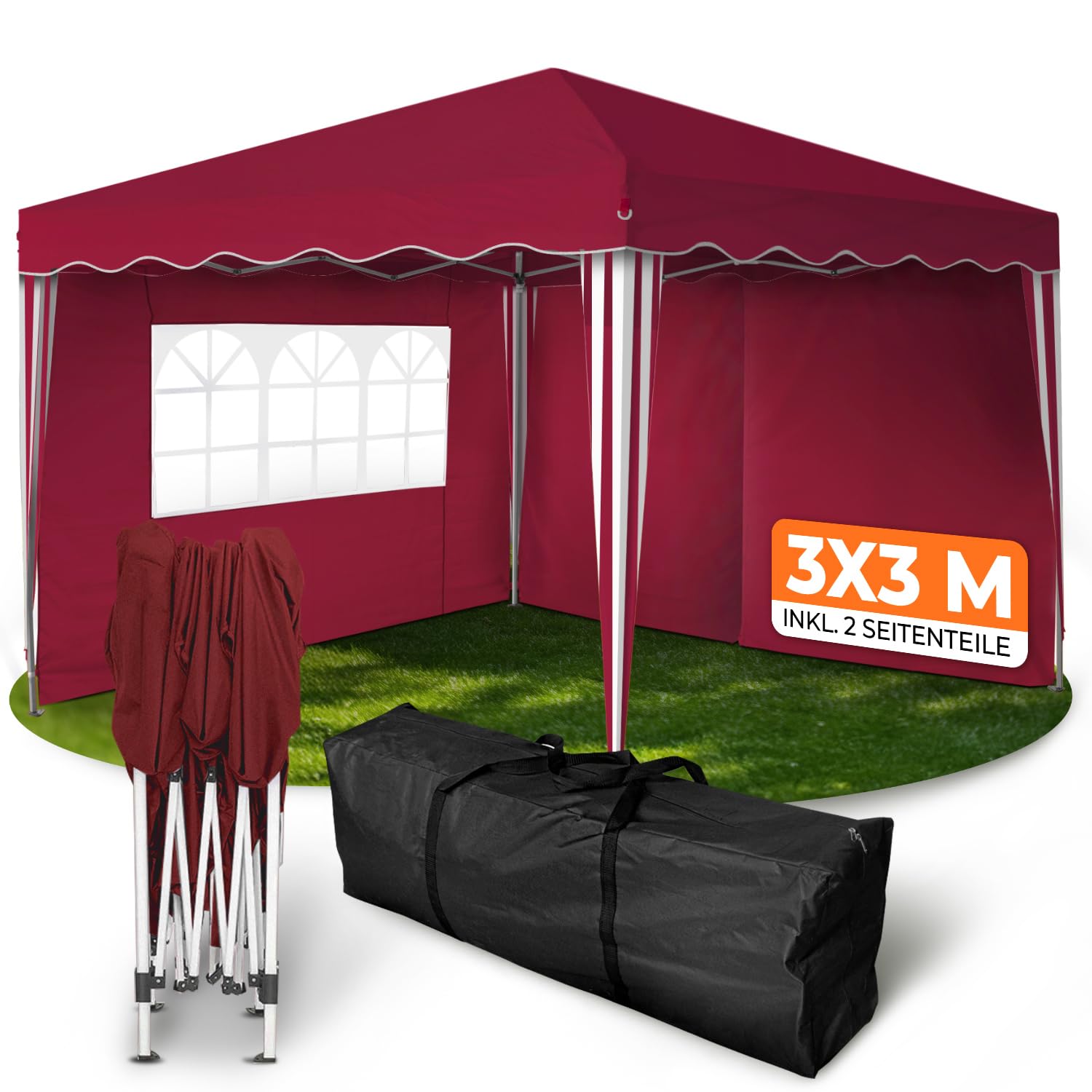 Kronenburg Faltpavillon wasserdicht Dachmaß 3 x 3 m UV Schutz 50+ Pavillon in Champagner mit 4 Seitenteilen