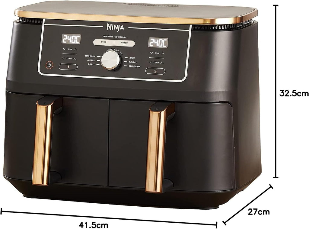 Ninja Foodi MAX Dual Zone Heißluftfritteuse, 9,5L Airfryer, 2 Fächer, mit Zange, Antihaftbeschichtung, spülmaschinenfeste Körbe, 6-in-1