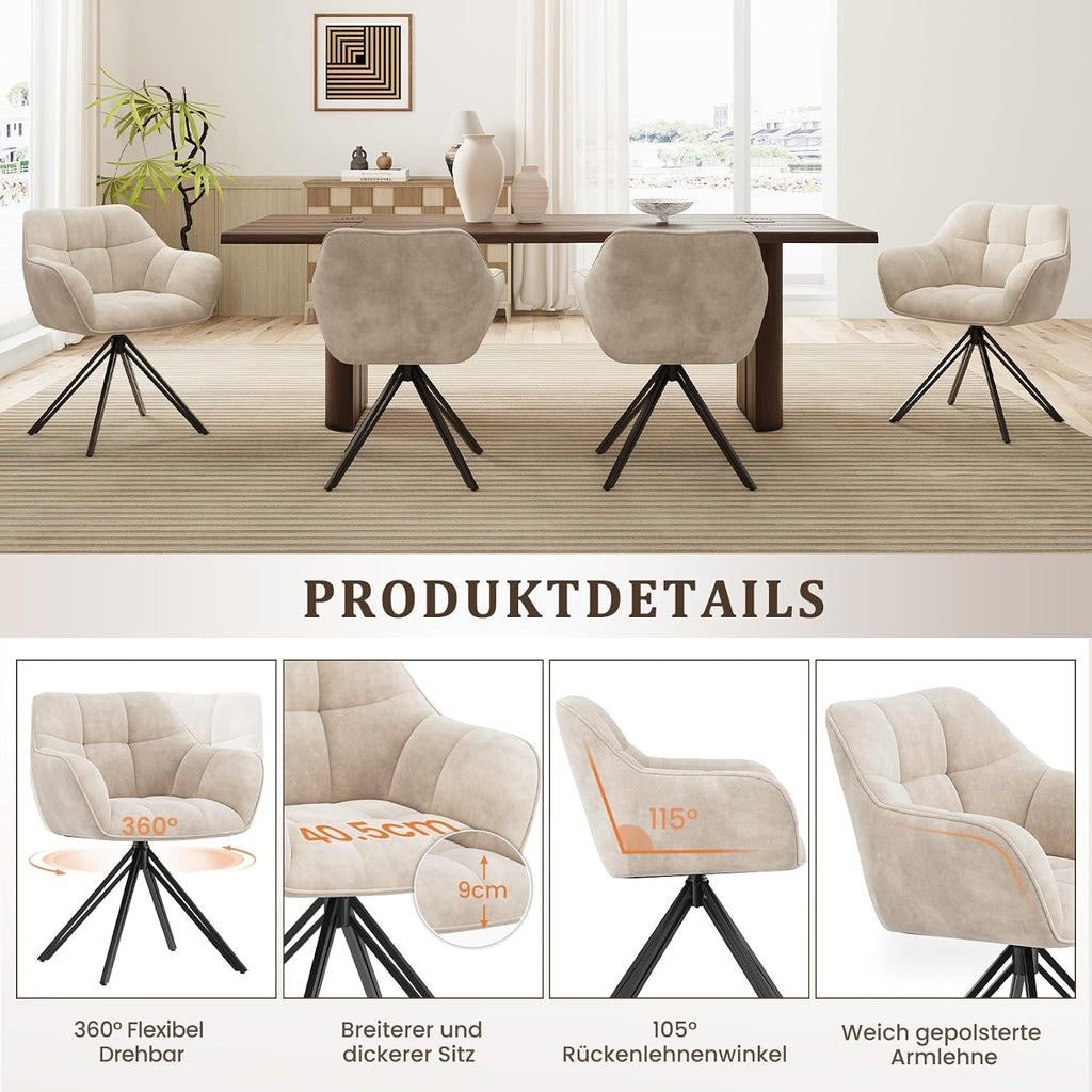 COLAMY Drehstühle für Esszimmer, 2er Set, Drehbare Polsterstühle mit Armlehnen und Rückenlehne, Bequeme Küchenstühle für Wohnzimmer & Essbereich